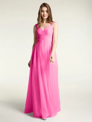 Cross-Pleated Tulle Long Dresses with Beaded Straps Azalea