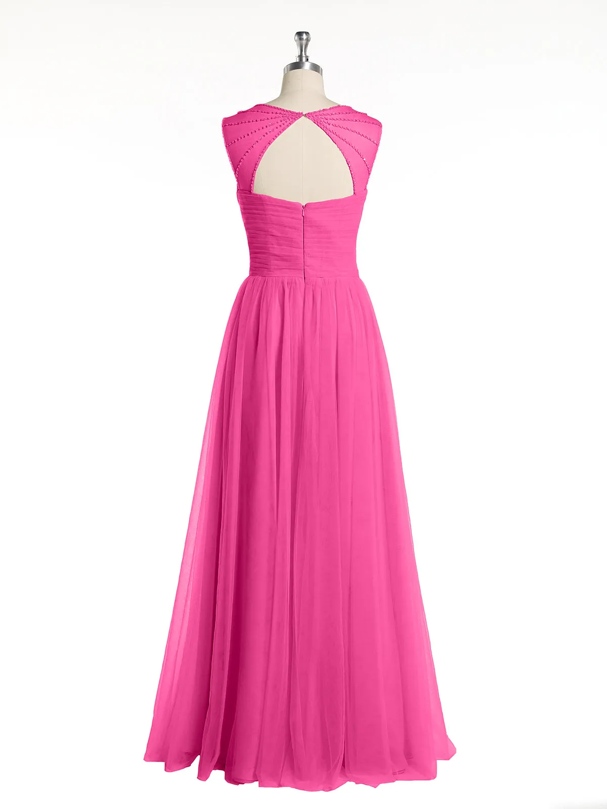 Cross-Pleated Tulle Long Dresses with Beaded Straps Azalea