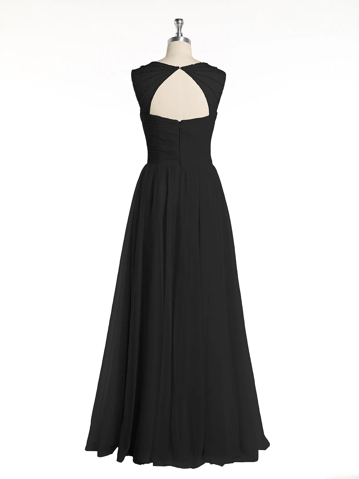 Cross-Pleated Tulle Long Dresses with Beaded Straps Black