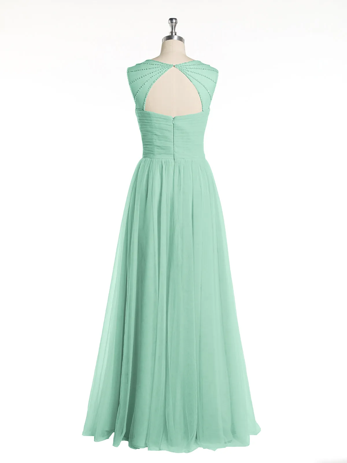 Cross-Pleated Tulle Long Dresses with Beaded Straps Mint Green