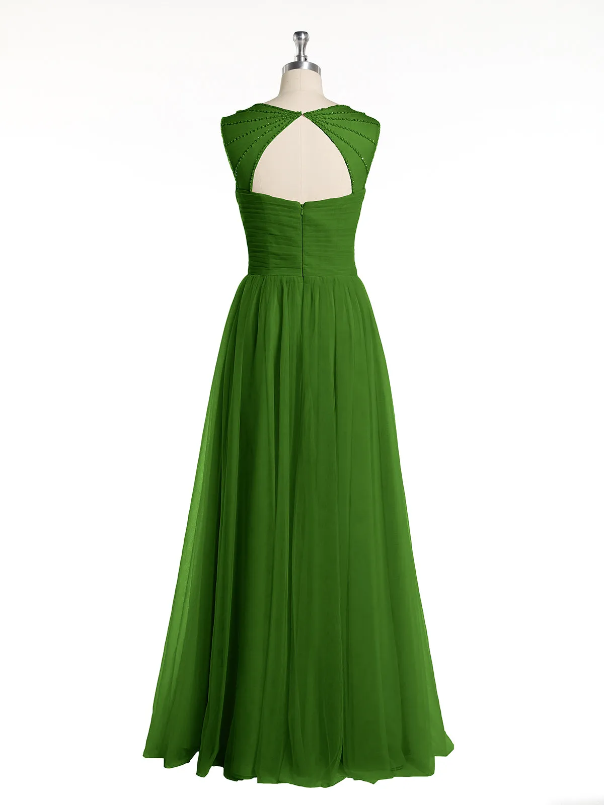 Cross-Pleated Tulle Long Dresses with Beaded Straps Moss Plus Size