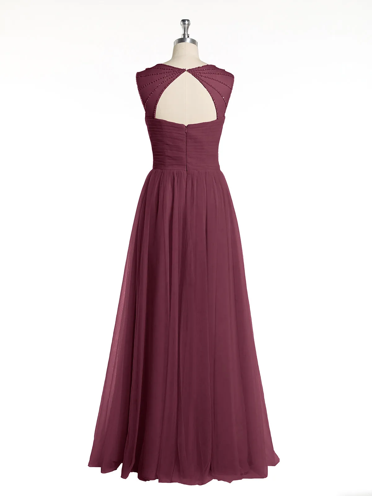 Cross-Pleated Tulle Long Dresses with Beaded Straps Mulberry