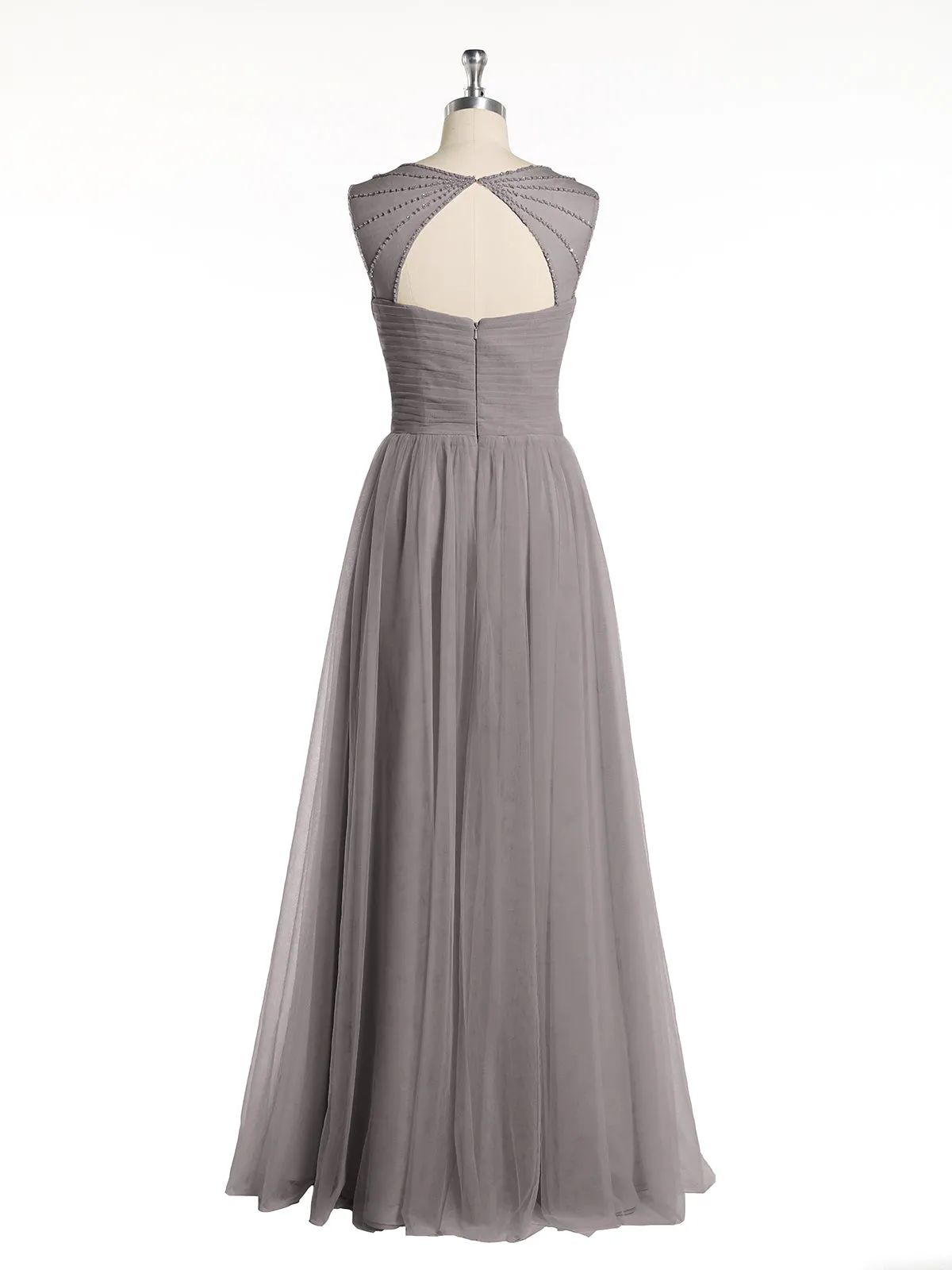Cross-Pleated Tulle Long Dresses with Beaded Straps Silver Plus Size