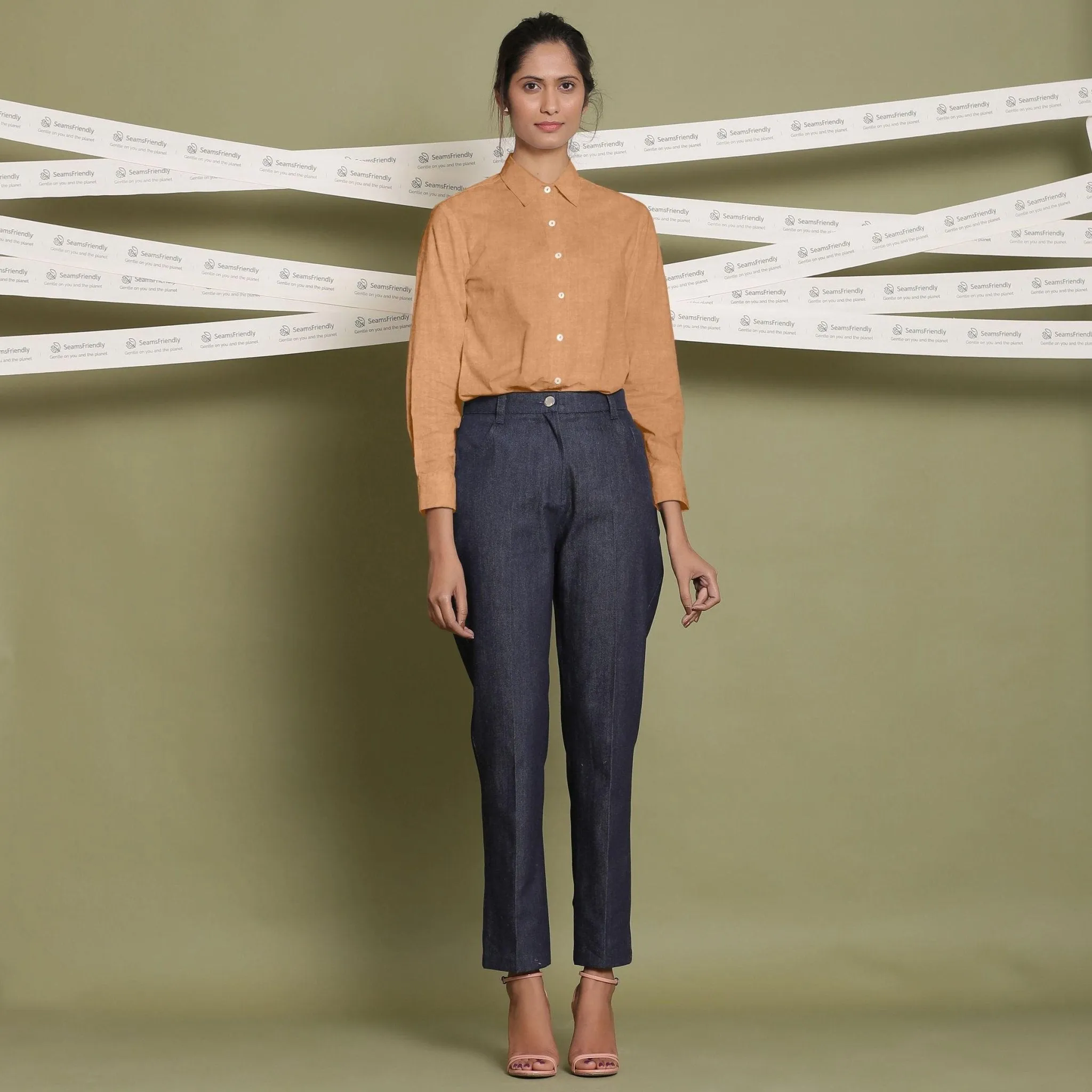 Desert Yellow Linen Cuff Sleeves Button-Down Shirt