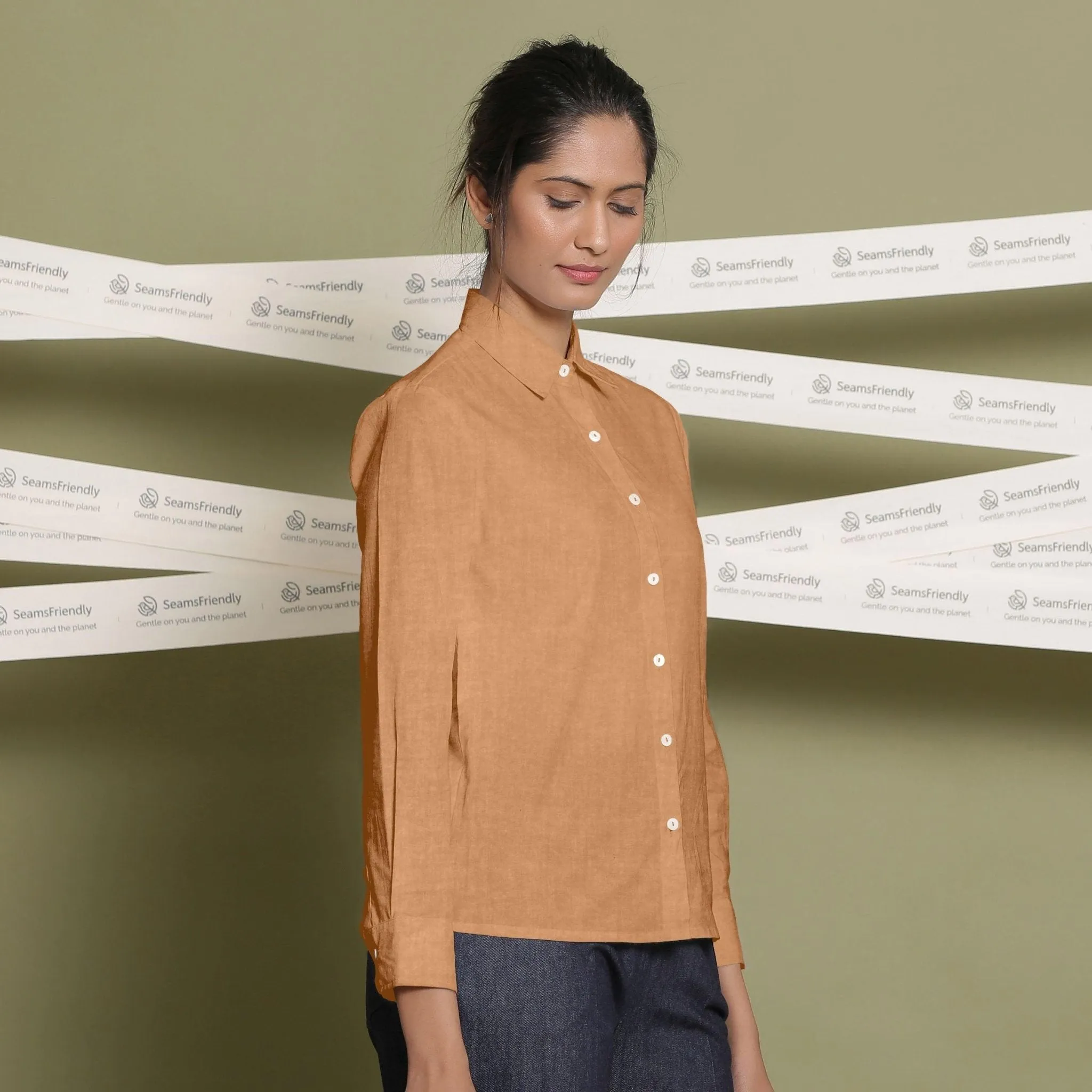 Desert Yellow Linen Cuff Sleeves Button-Down Shirt