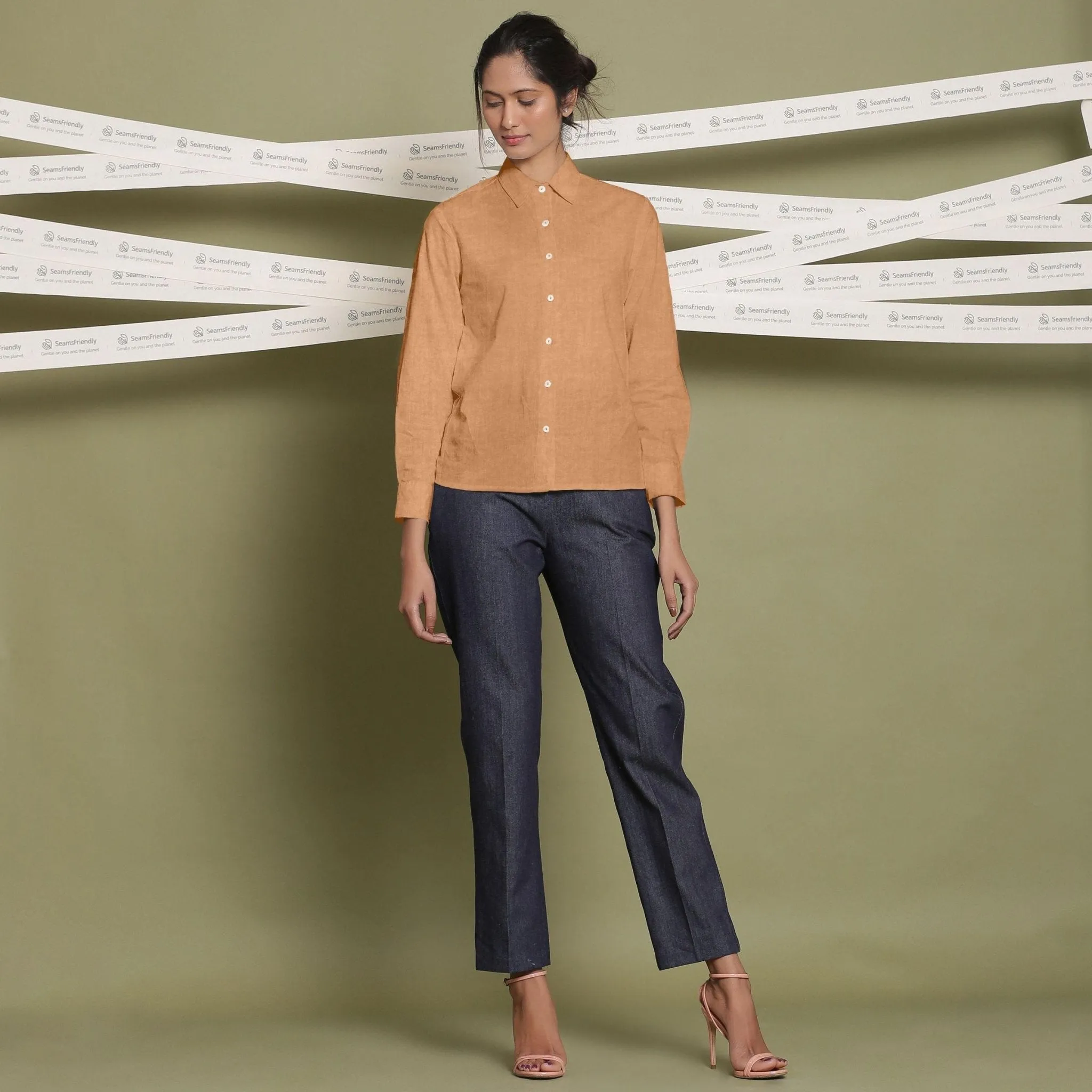 Desert Yellow Linen Cuff Sleeves Button-Down Shirt