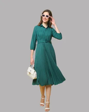 Graceful Green Pleated Maxi Dress