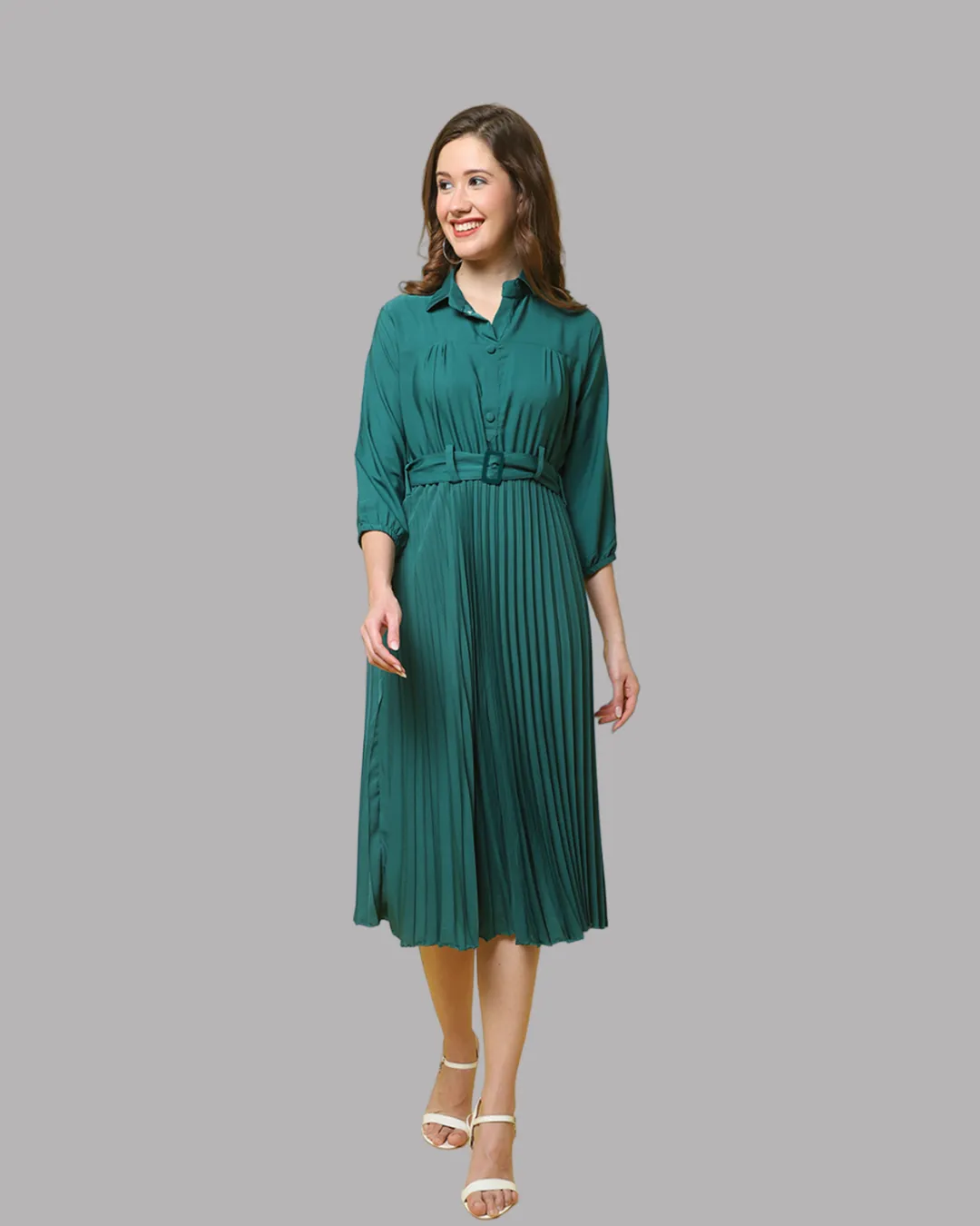 Graceful Green Pleated Maxi Dress