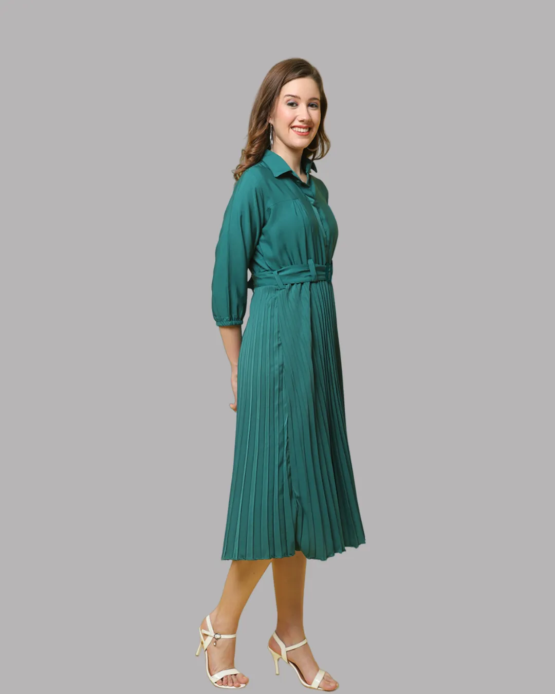 Graceful Green Pleated Maxi Dress