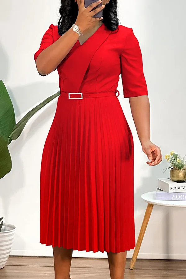 Graceful Half Sleeve Pleated Dress With Belt