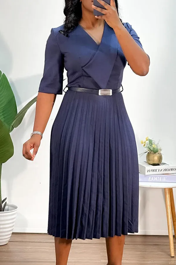 Graceful Half Sleeve Pleated Dress With Belt