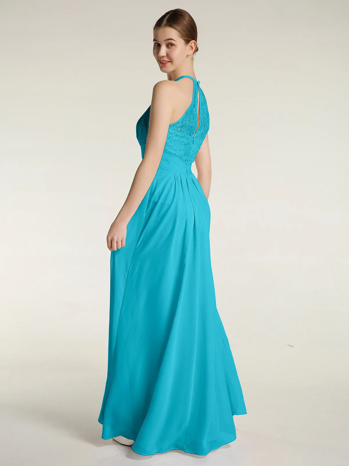 Halter Chiffon And Lace Long Dresses Jade