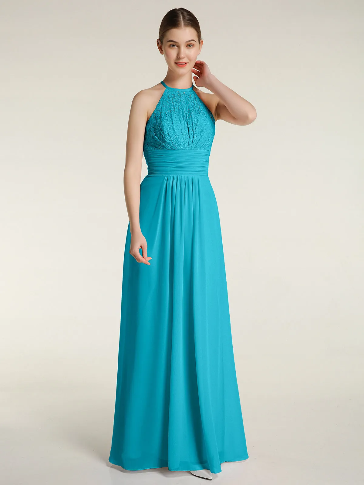 Halter Chiffon And Lace Long Dresses Jade