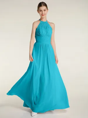 Halter Chiffon And Lace Long Dresses Jade