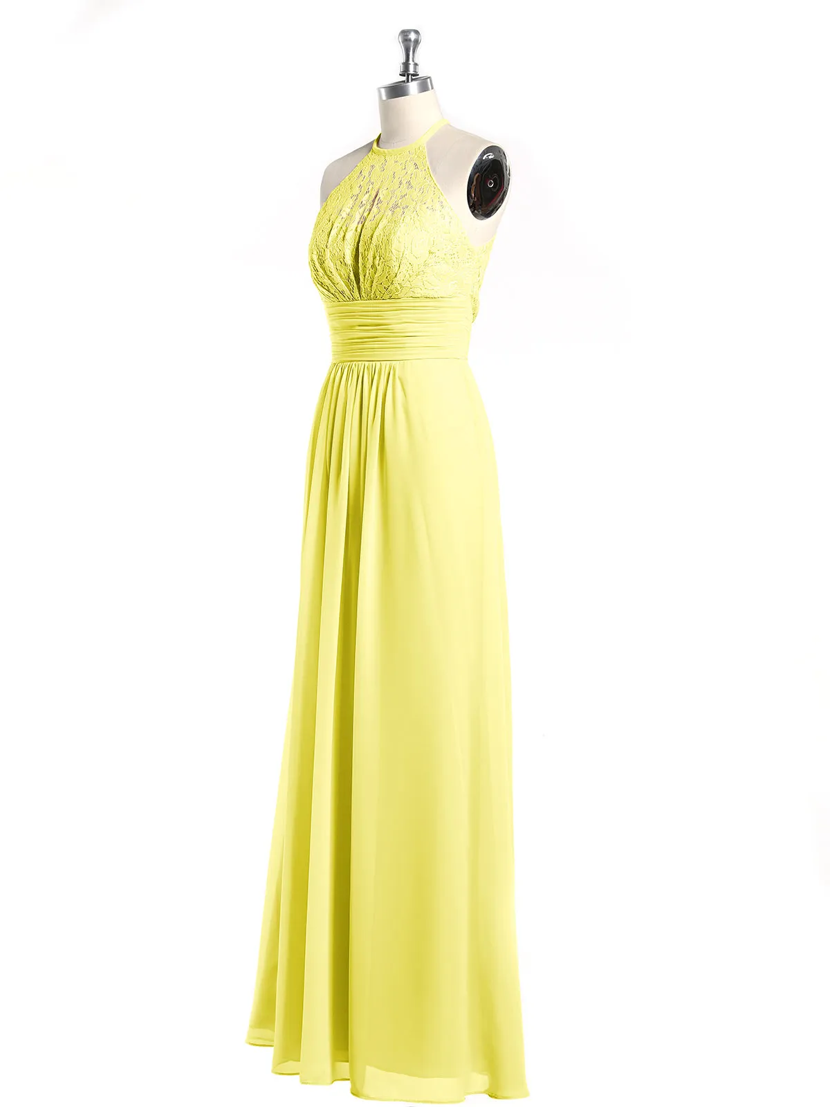 Halter Chiffon And Lace Long Dresses Lemon