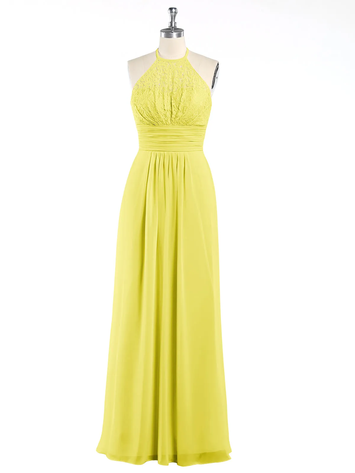Halter Chiffon And Lace Long Dresses Lemon