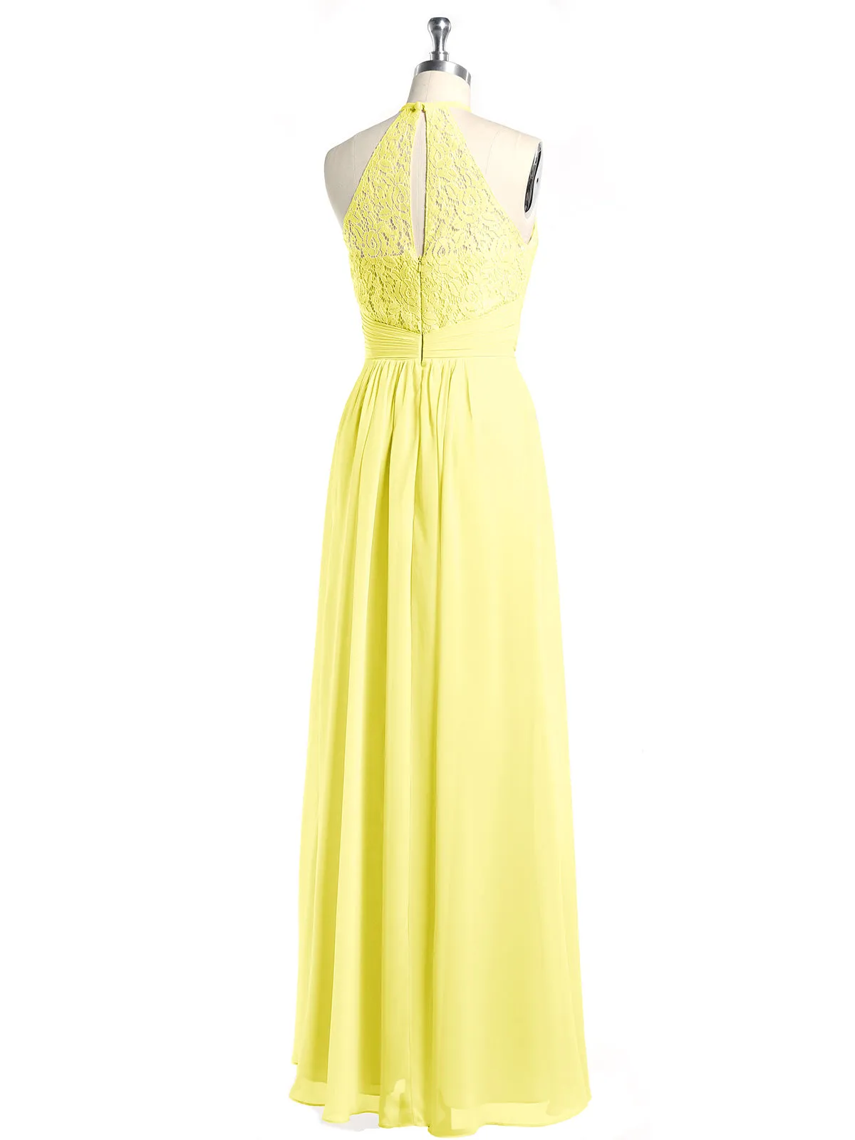 Halter Chiffon And Lace Long Dresses Lemon