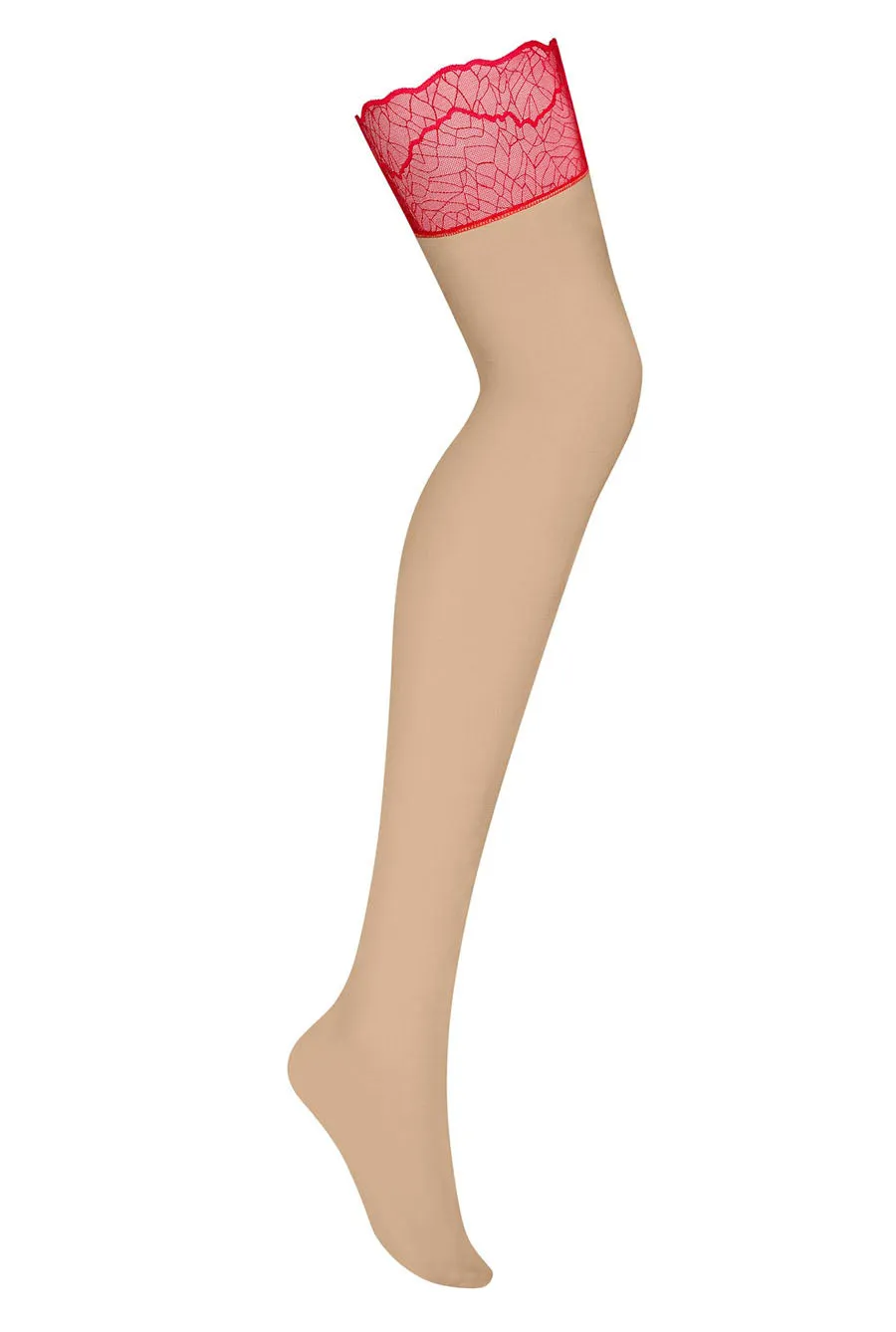 Heart Me Red & Nude Sheer Lace Top Stockings