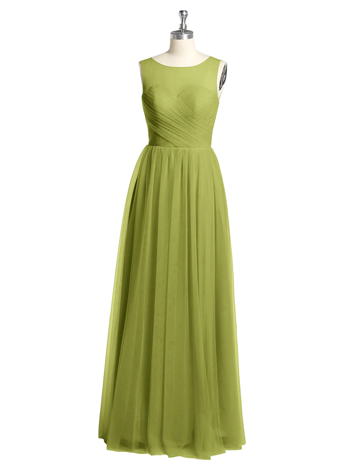 Illusion Neck Cross Tulle Bridesmaid Dresses-Clover