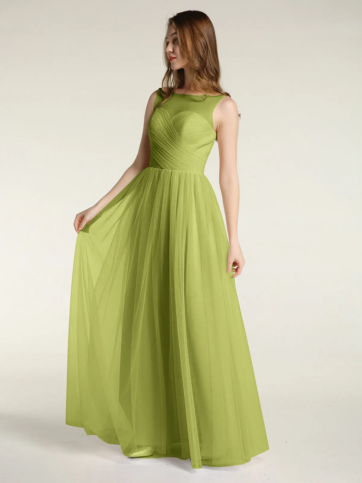 Illusion Neck Cross Tulle Bridesmaid Dresses-Clover