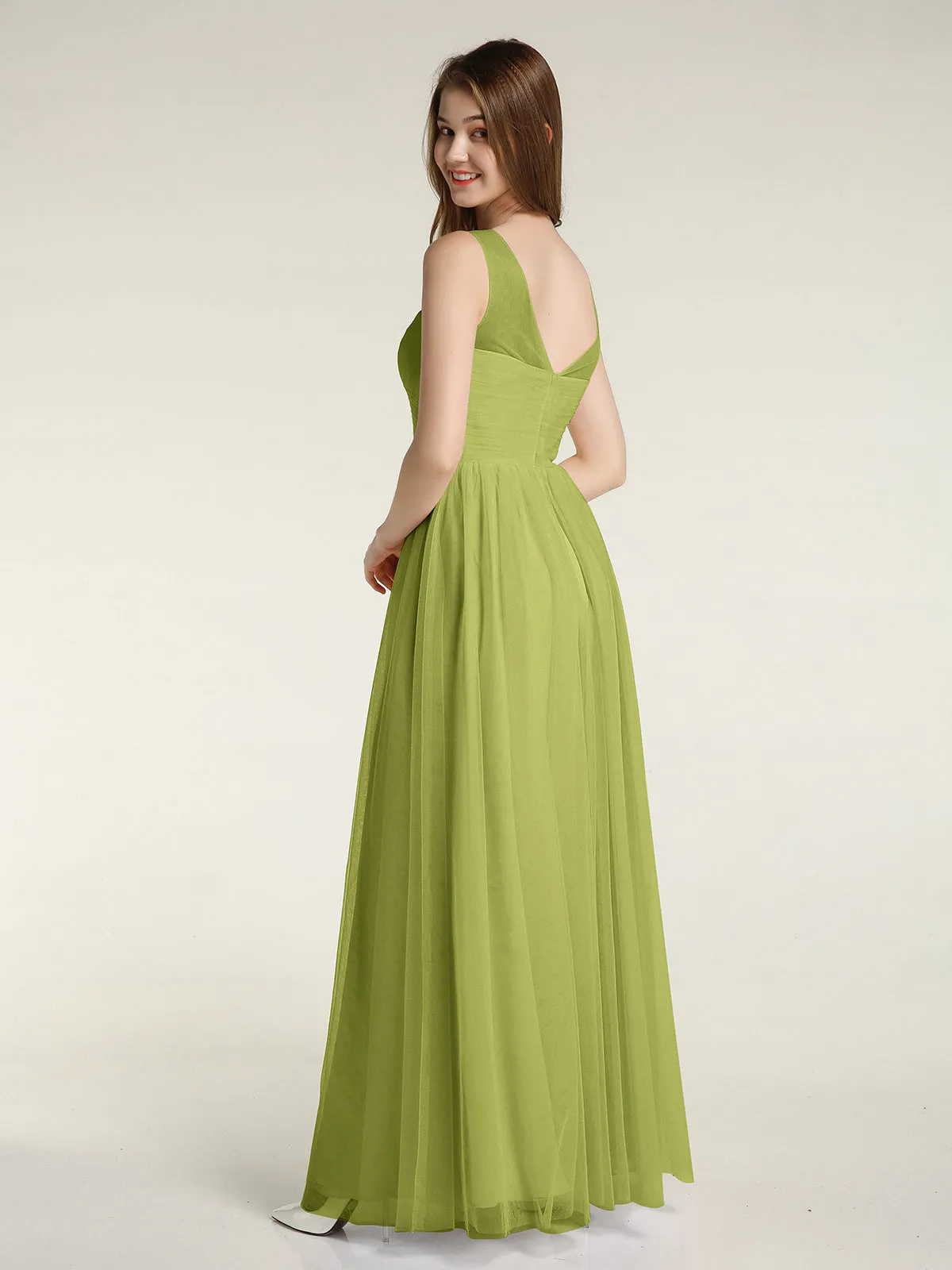 Illusion Neck Cross Tulle Bridesmaid Dresses-Clover