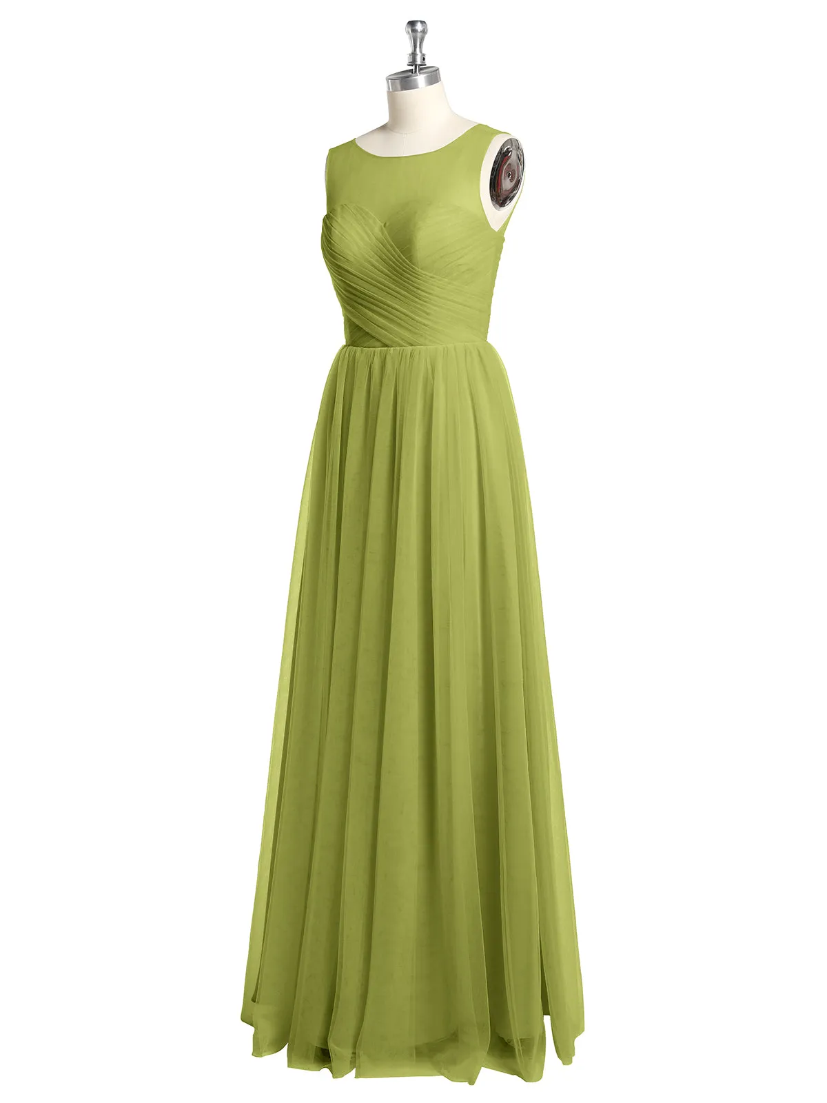 Illusion Neck Cross Tulle Bridesmaid Dresses-Clover