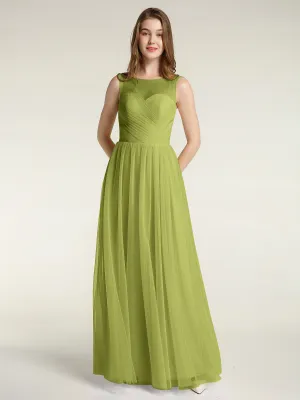 Illusion Neck Cross Tulle Bridesmaid Dresses-Clover
