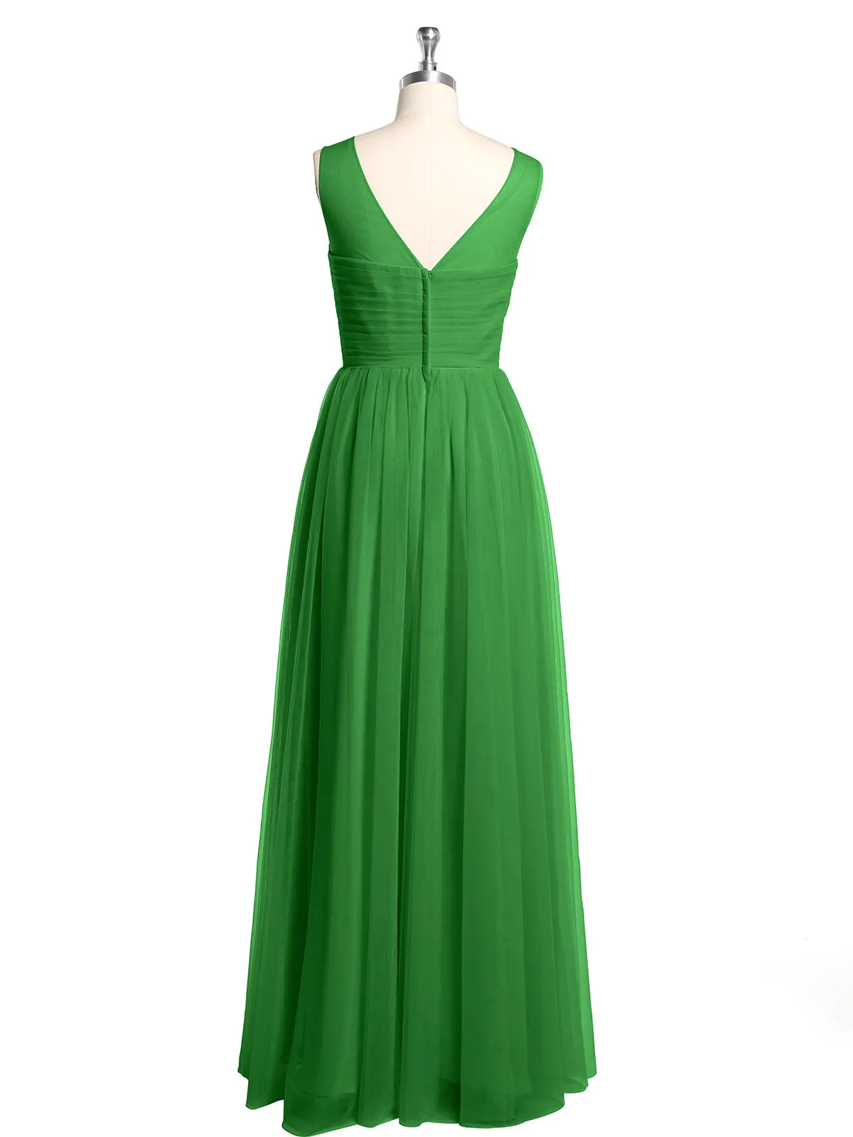 Illusion Neck Cross Tulle Bridesmaid Dresses-Green