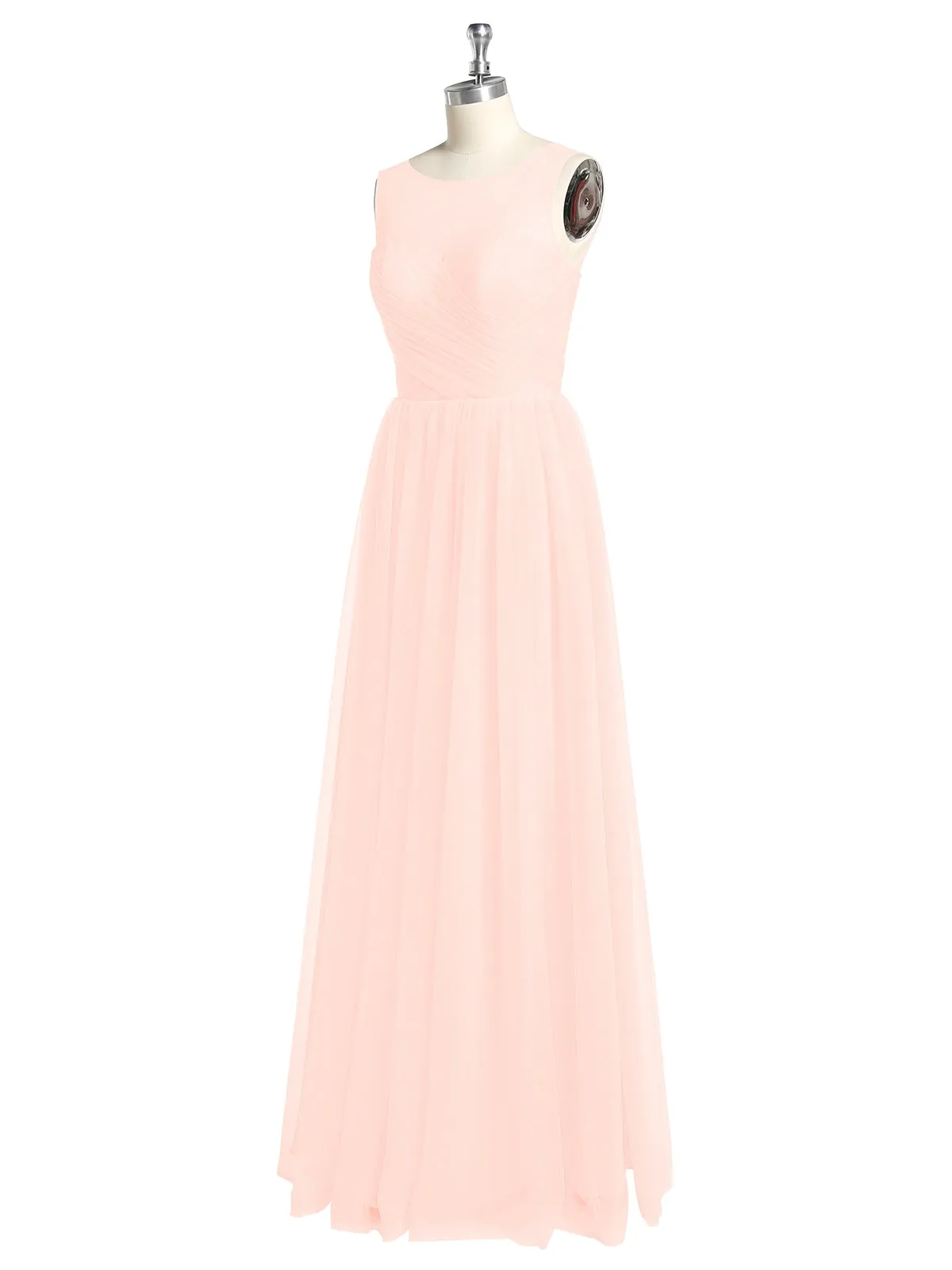 Illusion Neck Cross Tulle Bridesmaid Dresses-Pearl Pink