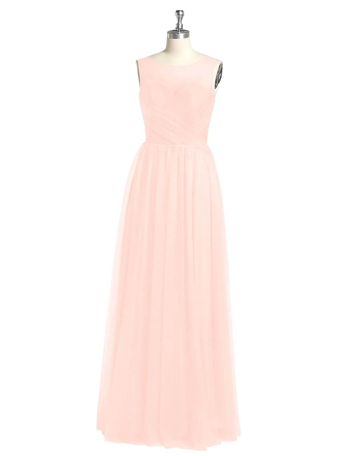 Illusion Neck Cross Tulle Bridesmaid Dresses-Pearl Pink