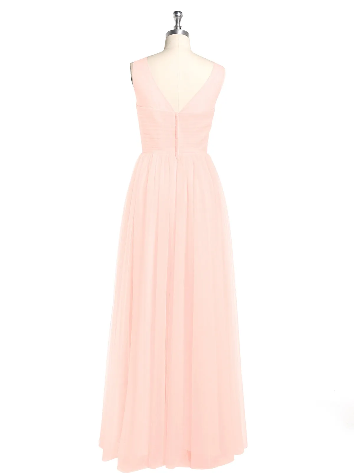 Illusion Neck Cross Tulle Bridesmaid Dresses-Pearl Pink