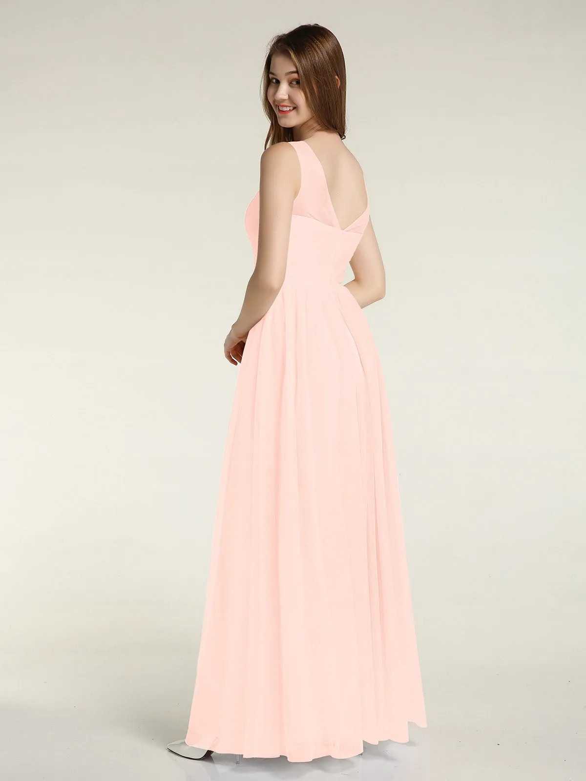 Illusion Neck Cross Tulle Bridesmaid Dresses-Pearl Pink