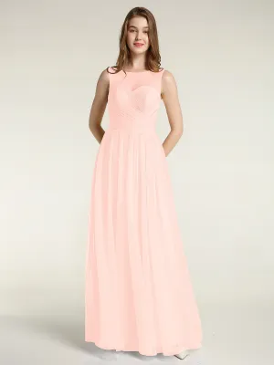 Illusion Neck Cross Tulle Bridesmaid Dresses-Pearl Pink