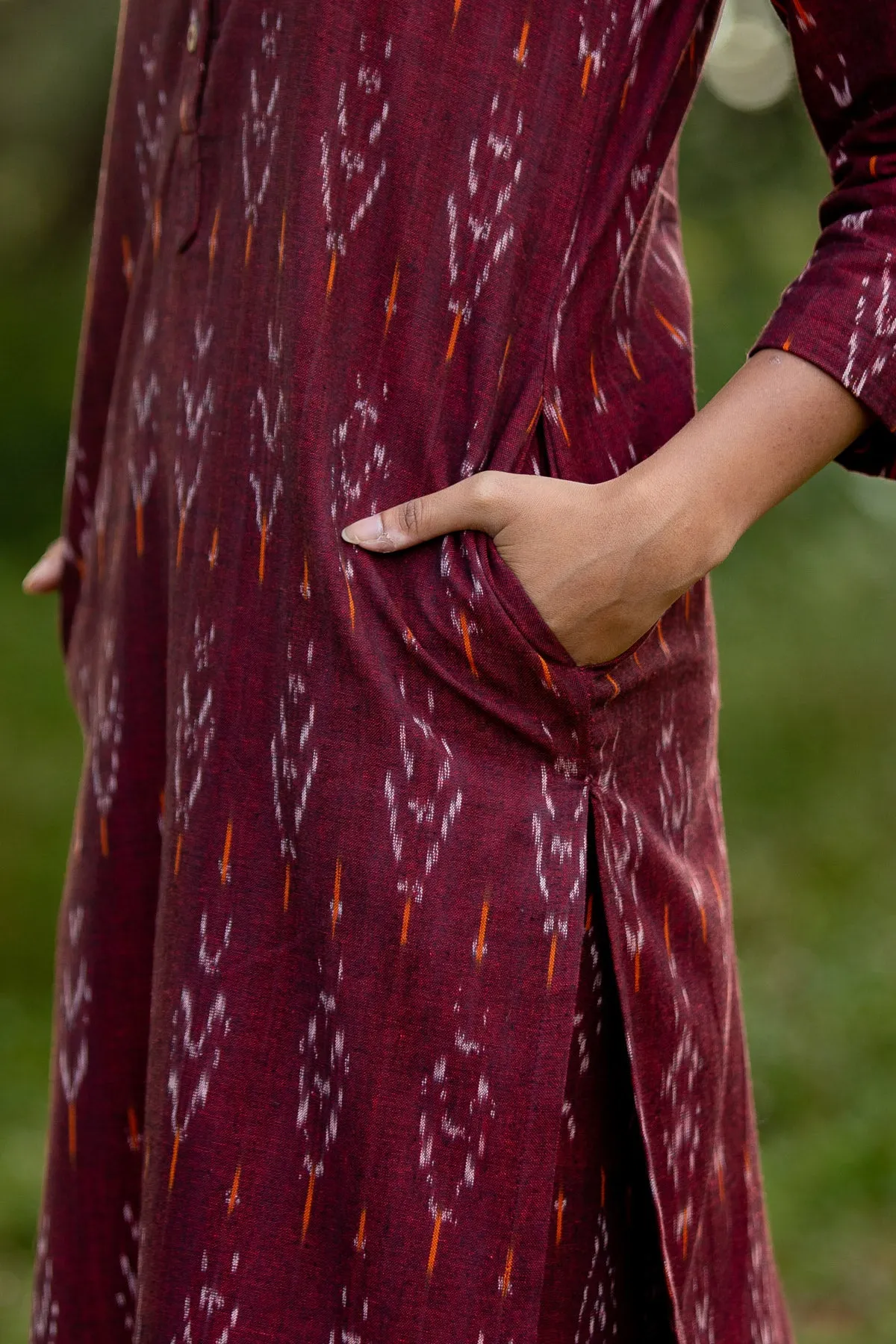 Jasmine Maroon Handloom Ikat Kurta and Pants Set
