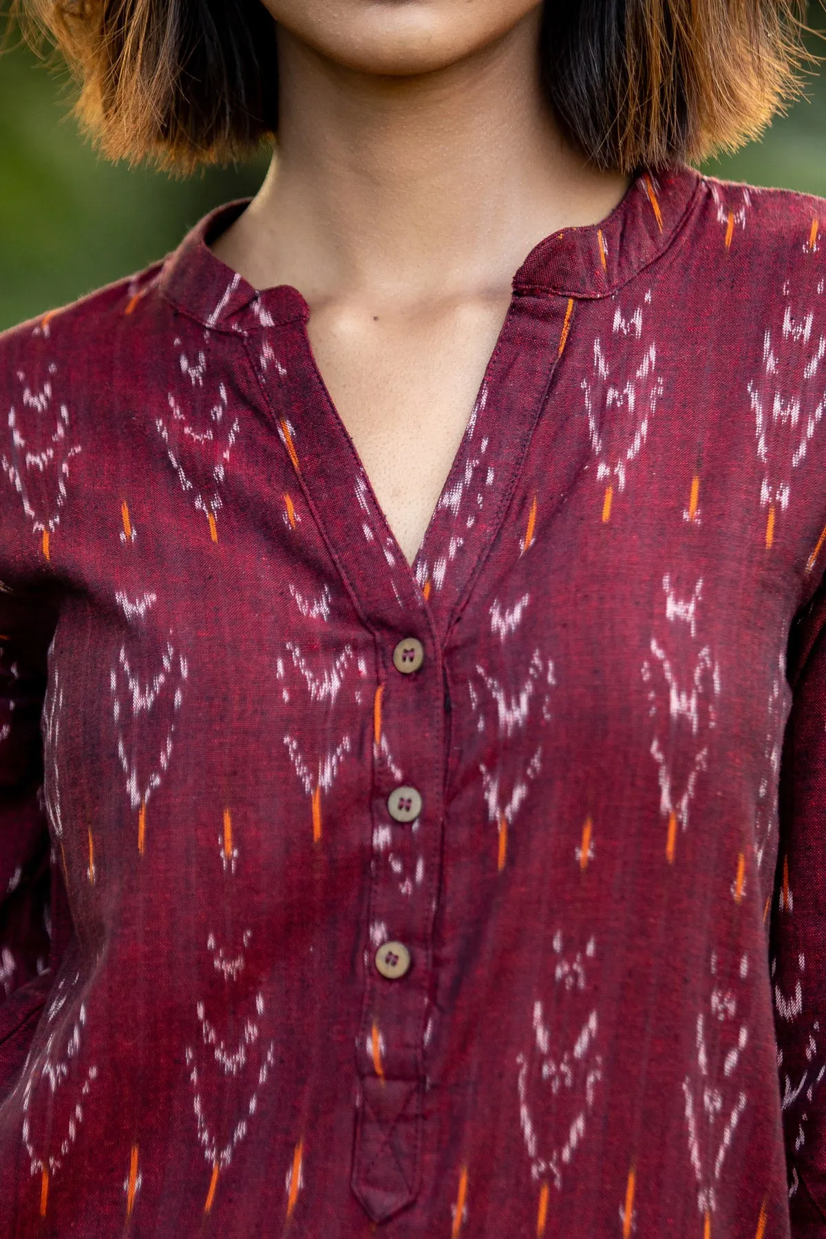 Jasmine Maroon Handloom Ikat Kurta and Pants Set