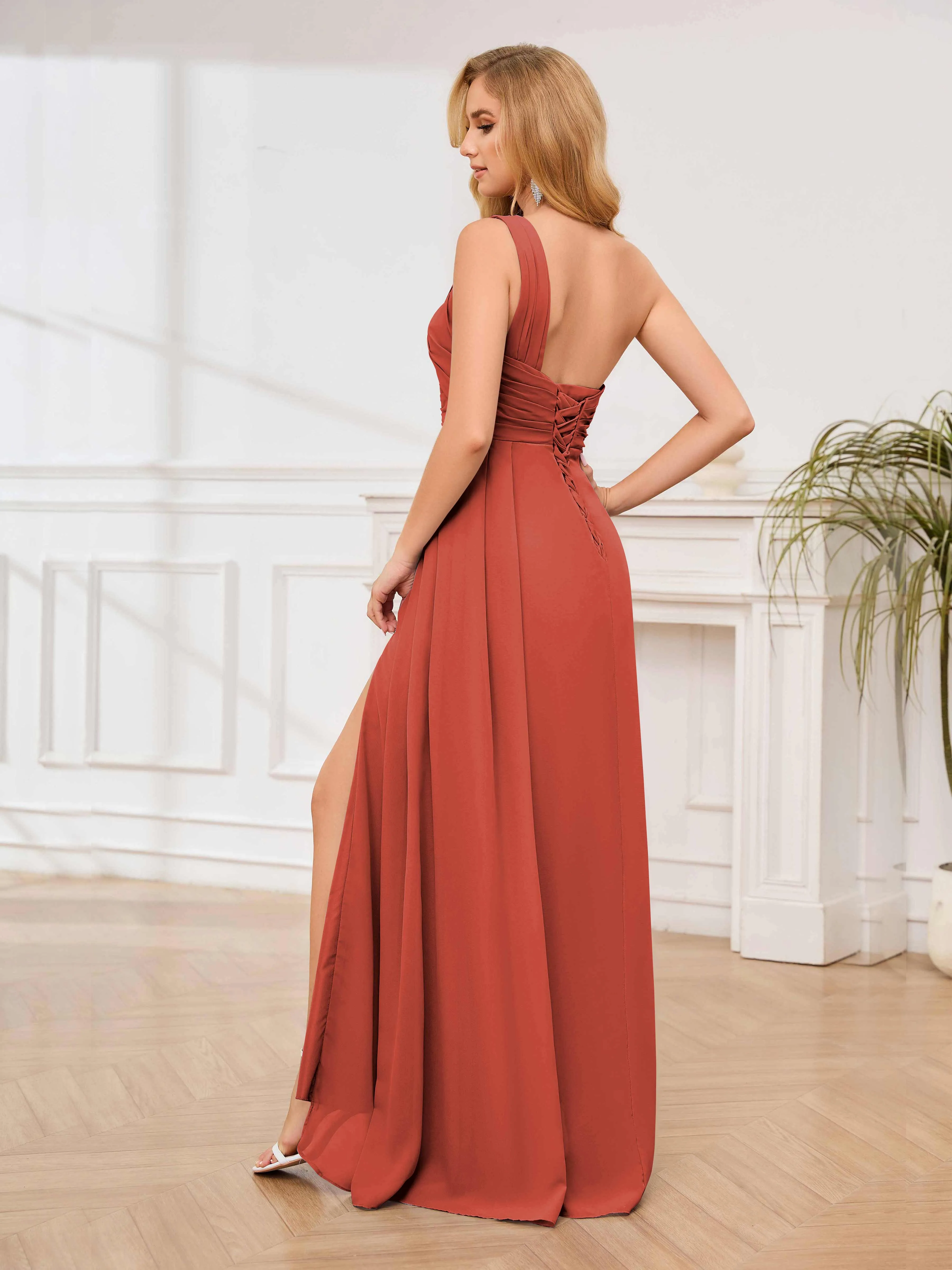 Jayleen Graceful One Shoulder Floor Length Chiffon Bridesmaid Dresses