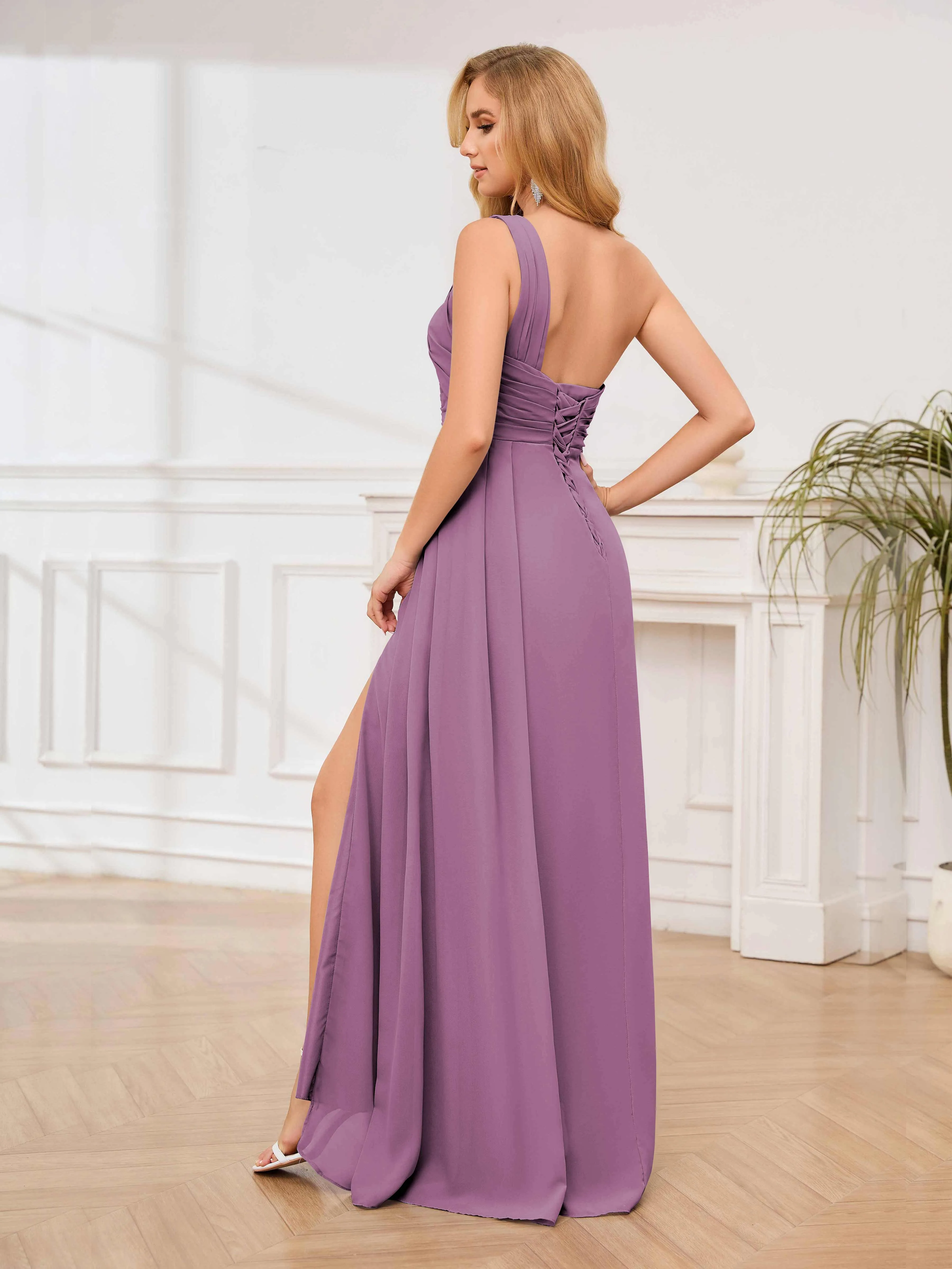 Jayleen Graceful One Shoulder Floor Length Chiffon Bridesmaid Dresses