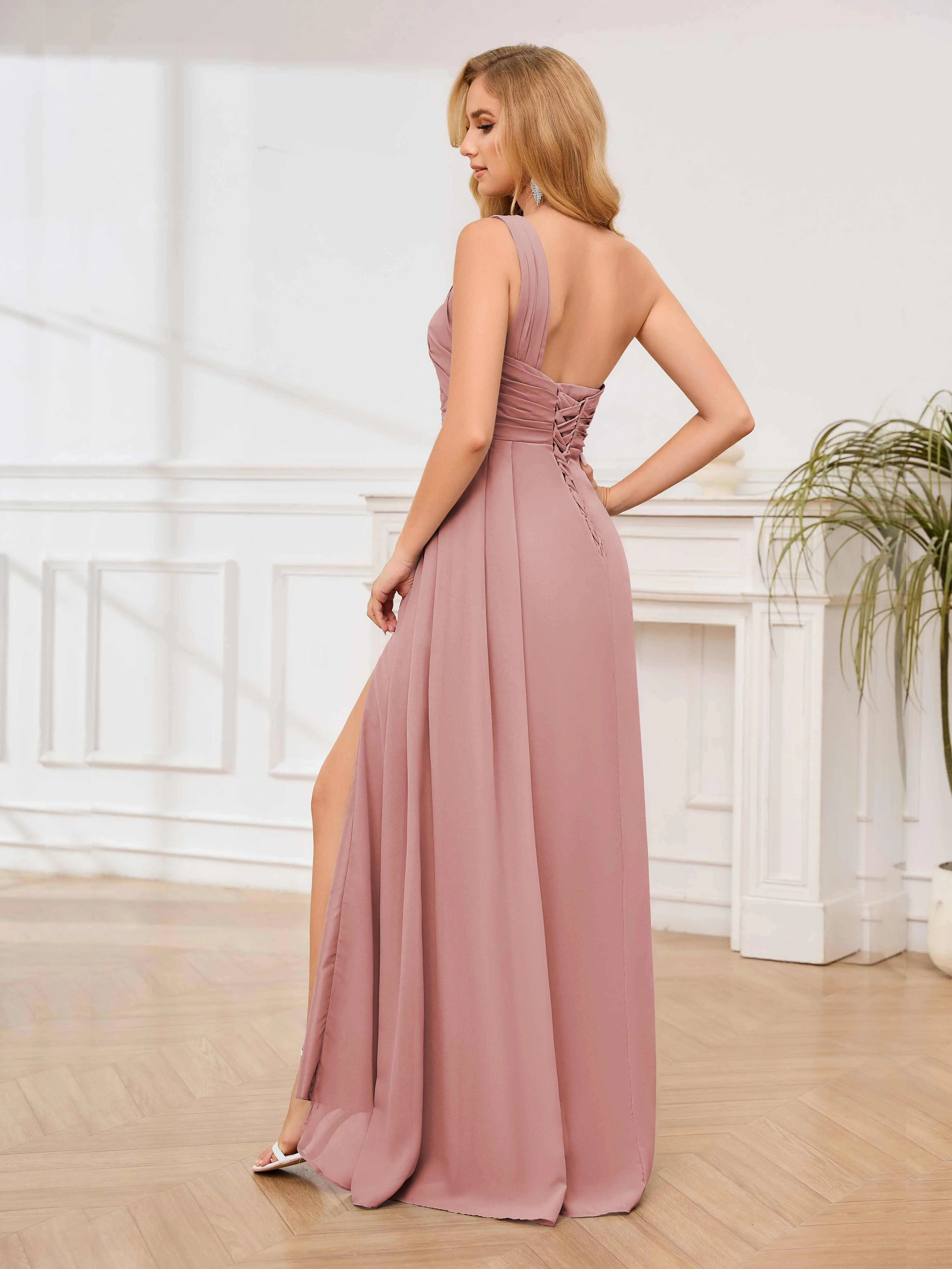 Jayleen Graceful One Shoulder Floor Length Chiffon Bridesmaid Dresses