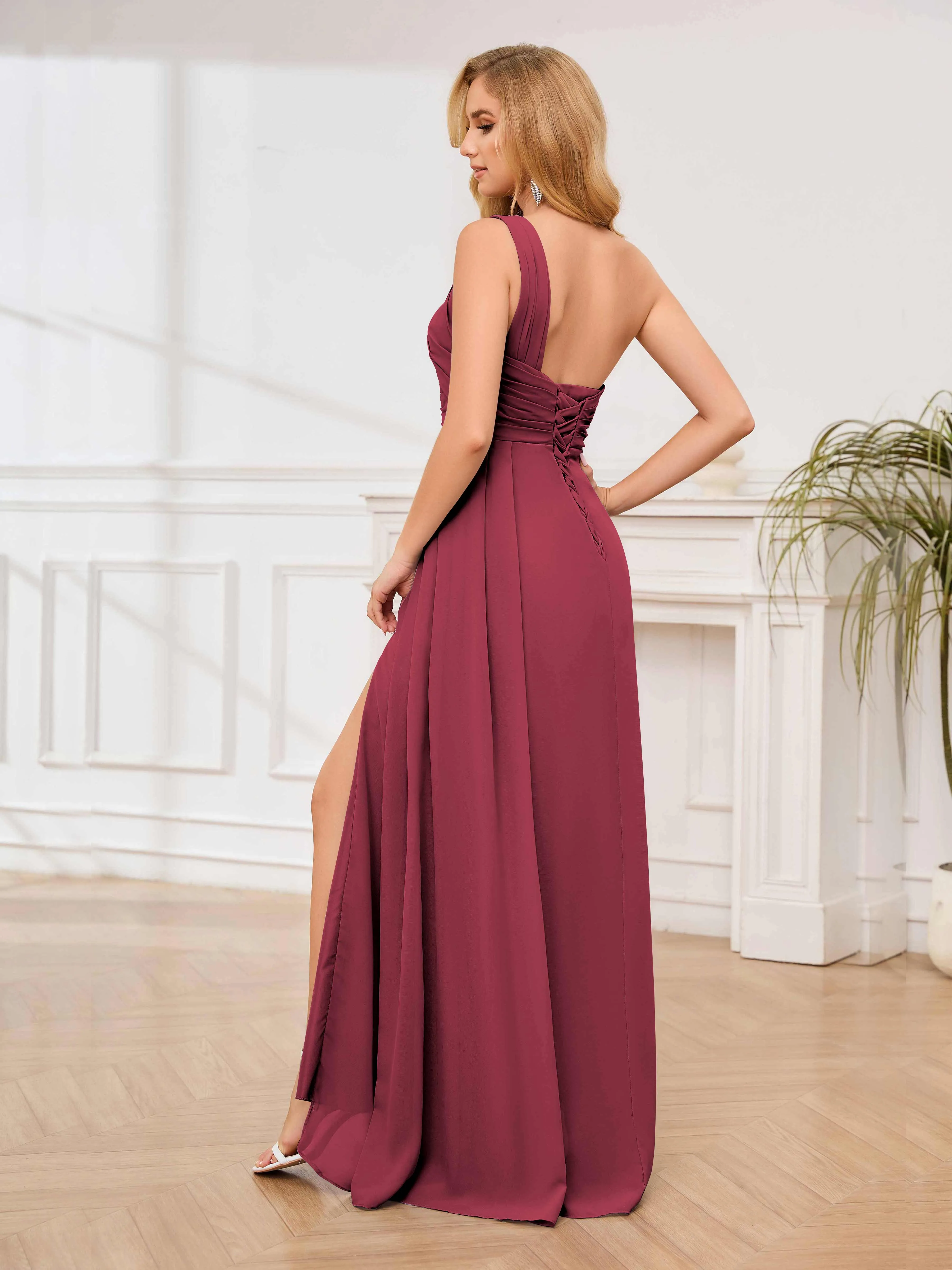 Jayleen Graceful One Shoulder Floor Length Chiffon Bridesmaid Dresses