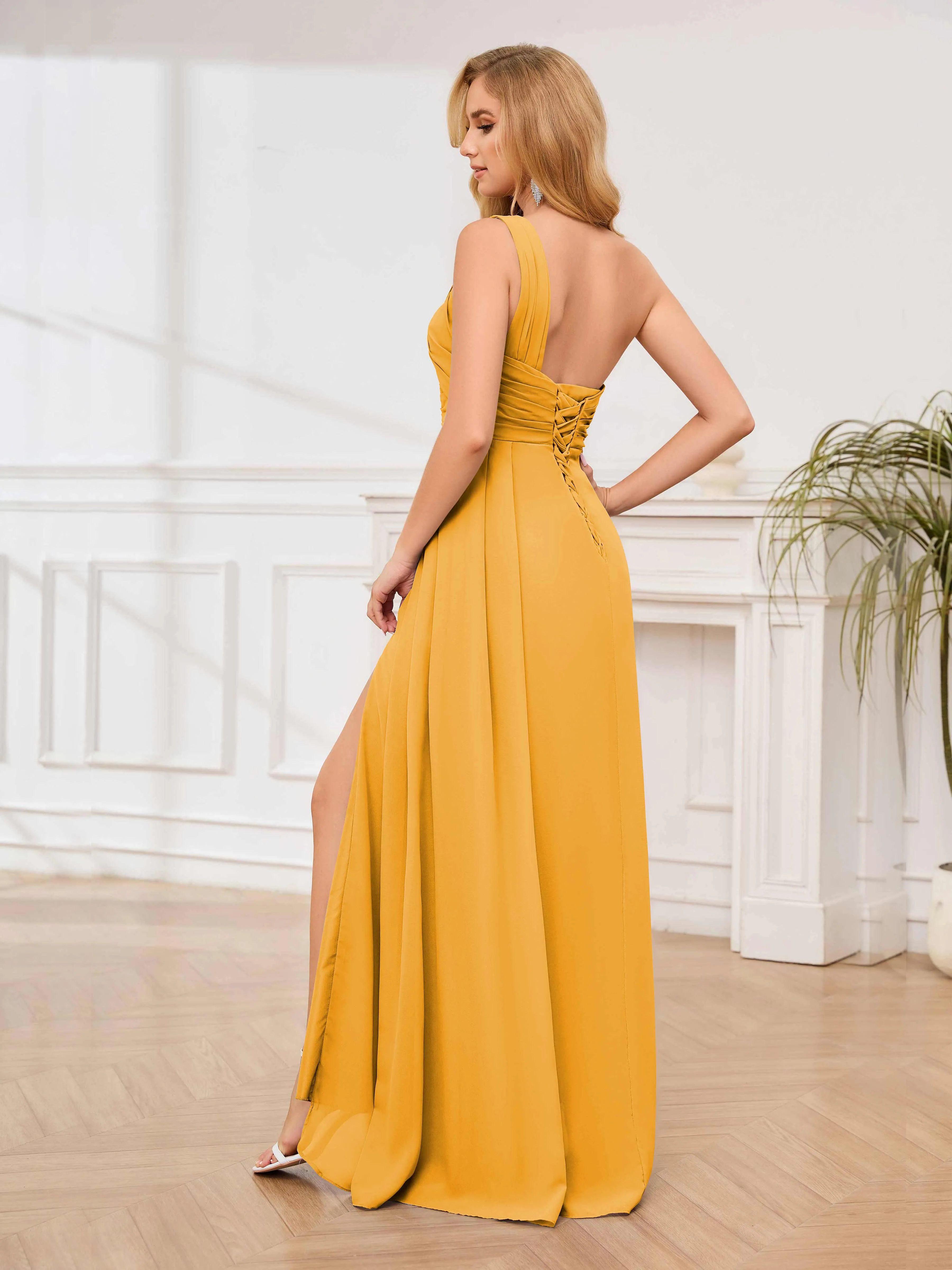 Jayleen Graceful One Shoulder Floor Length Chiffon Bridesmaid Dresses