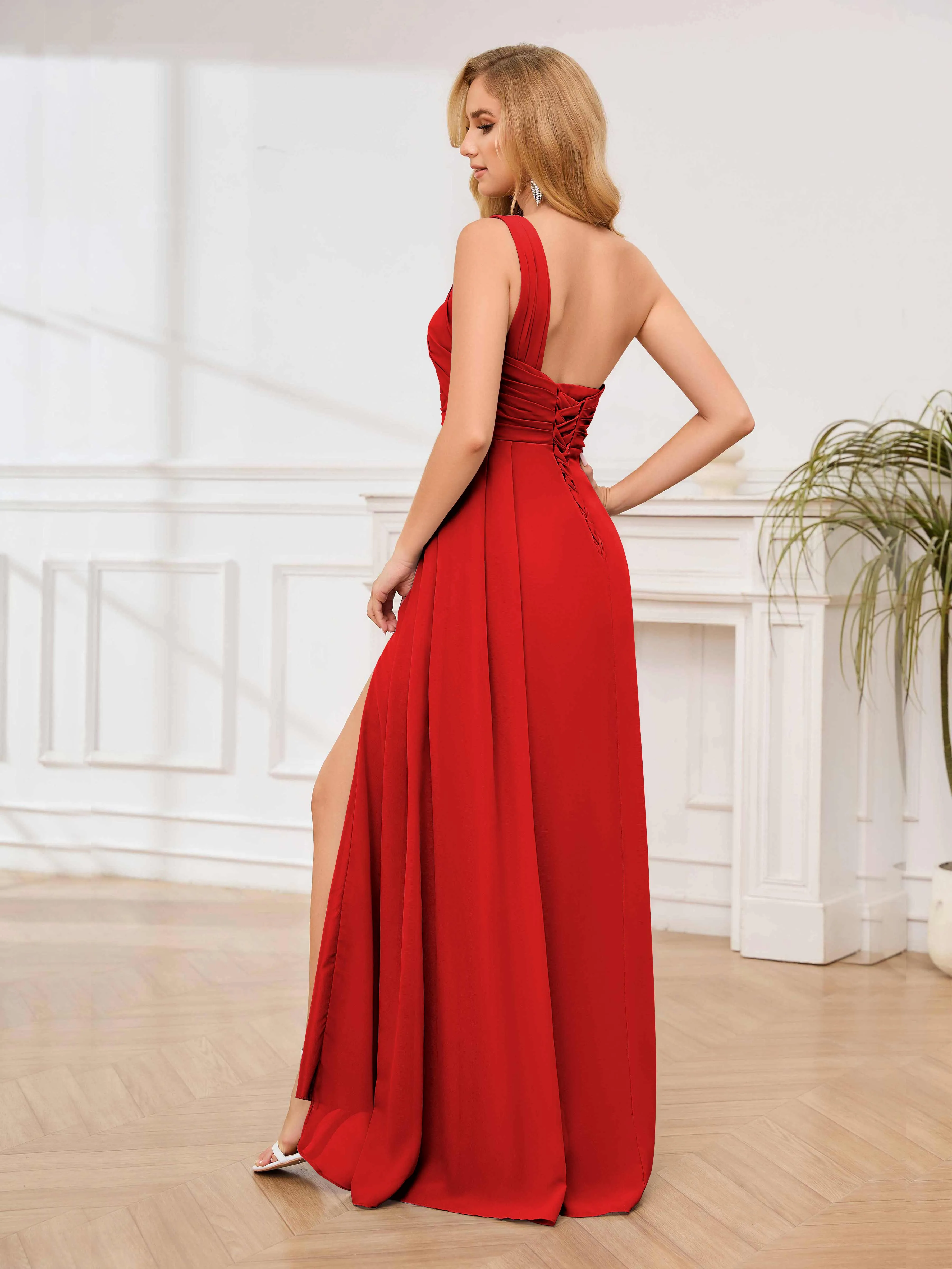 Jayleen Graceful One Shoulder Floor Length Chiffon Bridesmaid Dresses