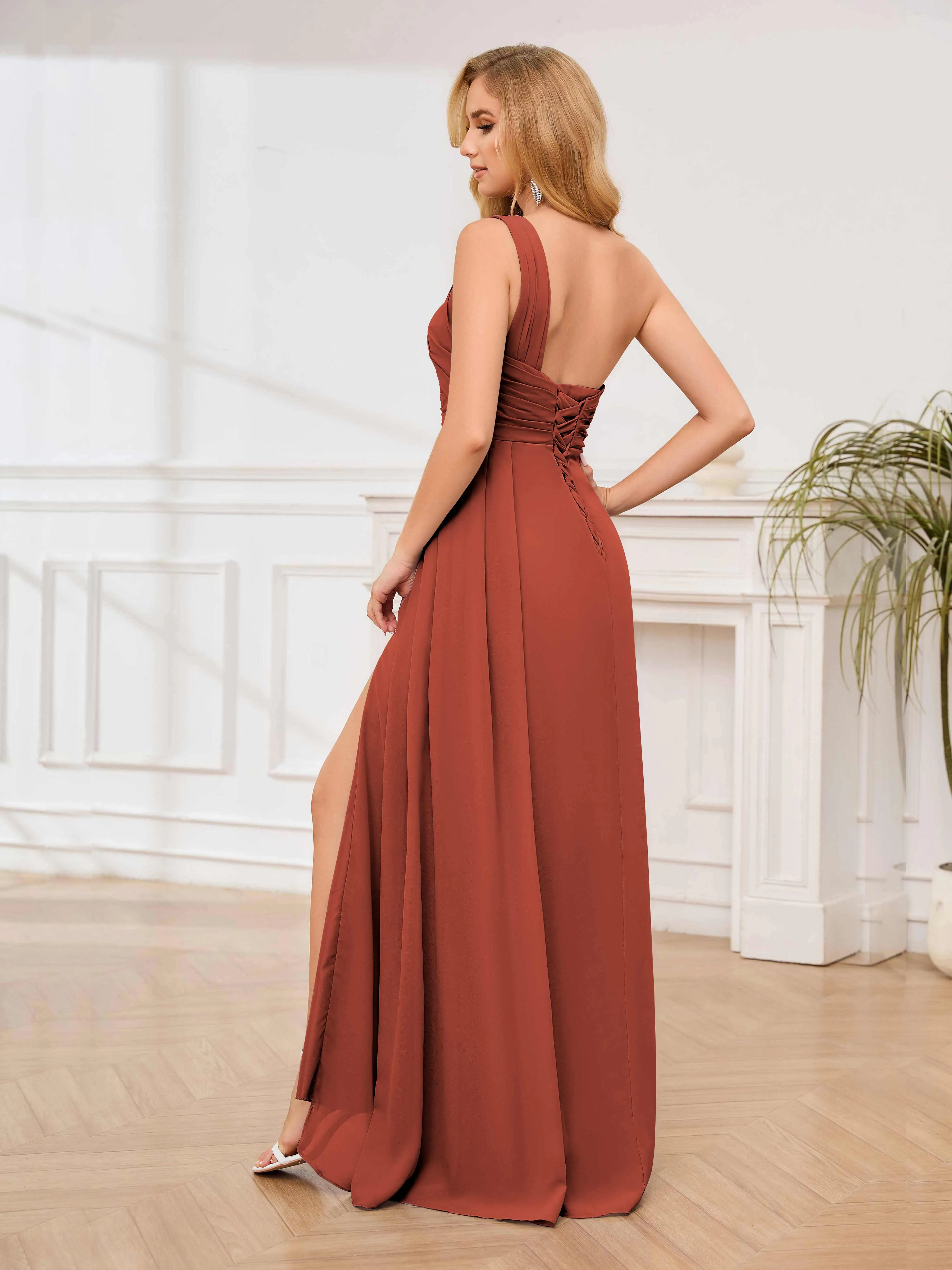 Jayleen Graceful One Shoulder Floor Length Chiffon Bridesmaid Dresses