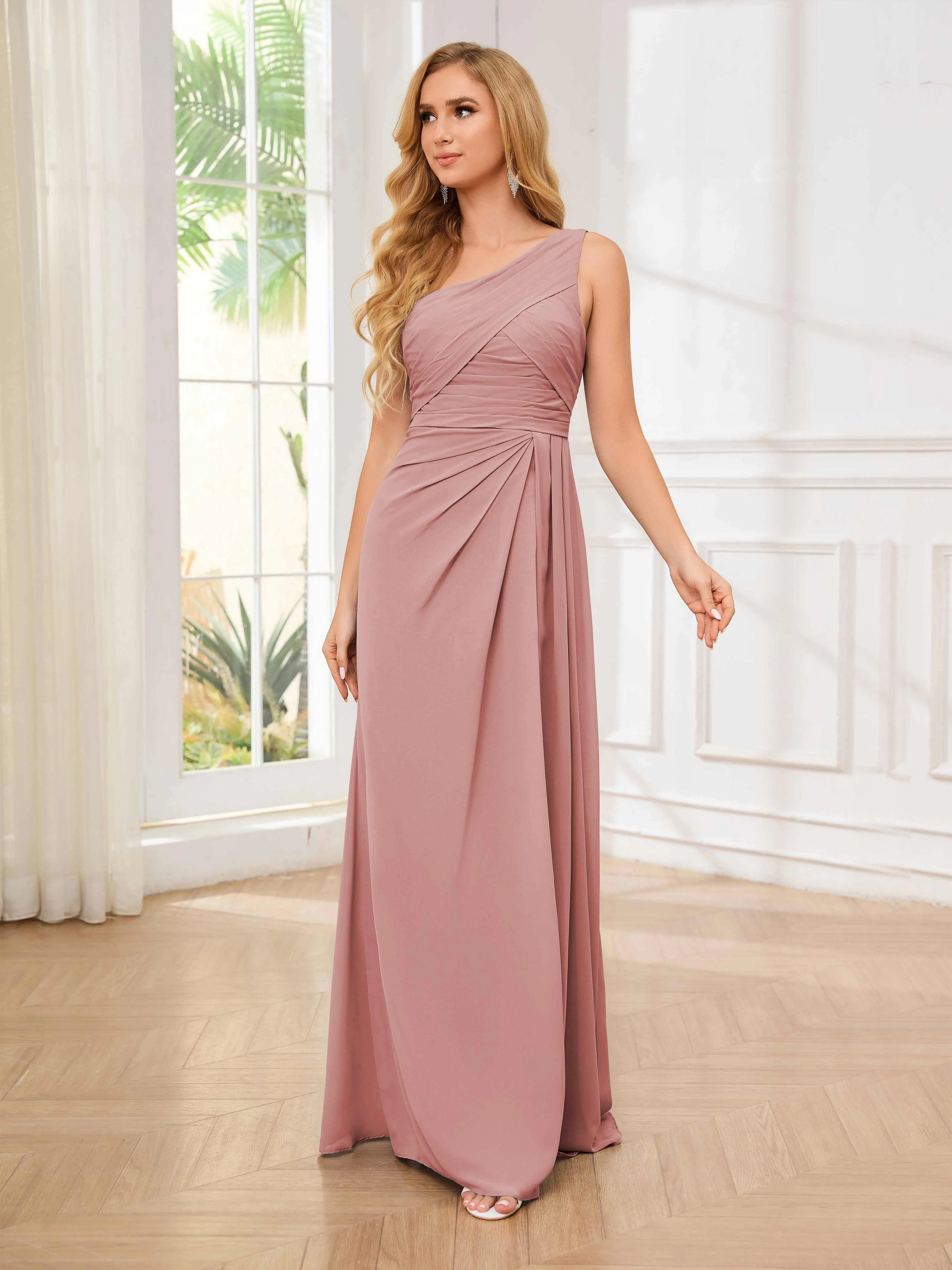Jayleen Graceful One Shoulder Floor Length Chiffon Bridesmaid Dresses