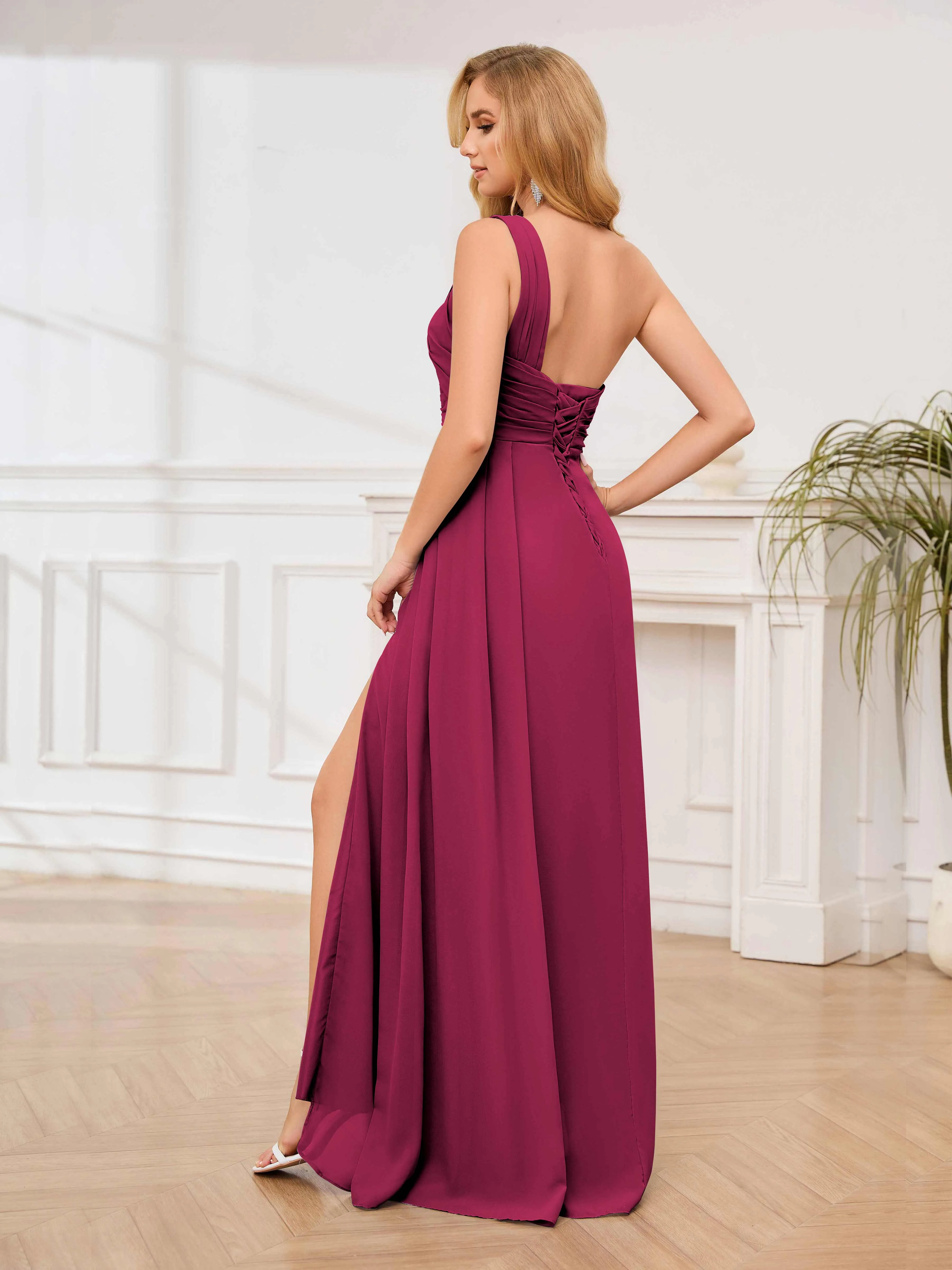 Jayleen Graceful One Shoulder Floor Length Chiffon Bridesmaid Dresses