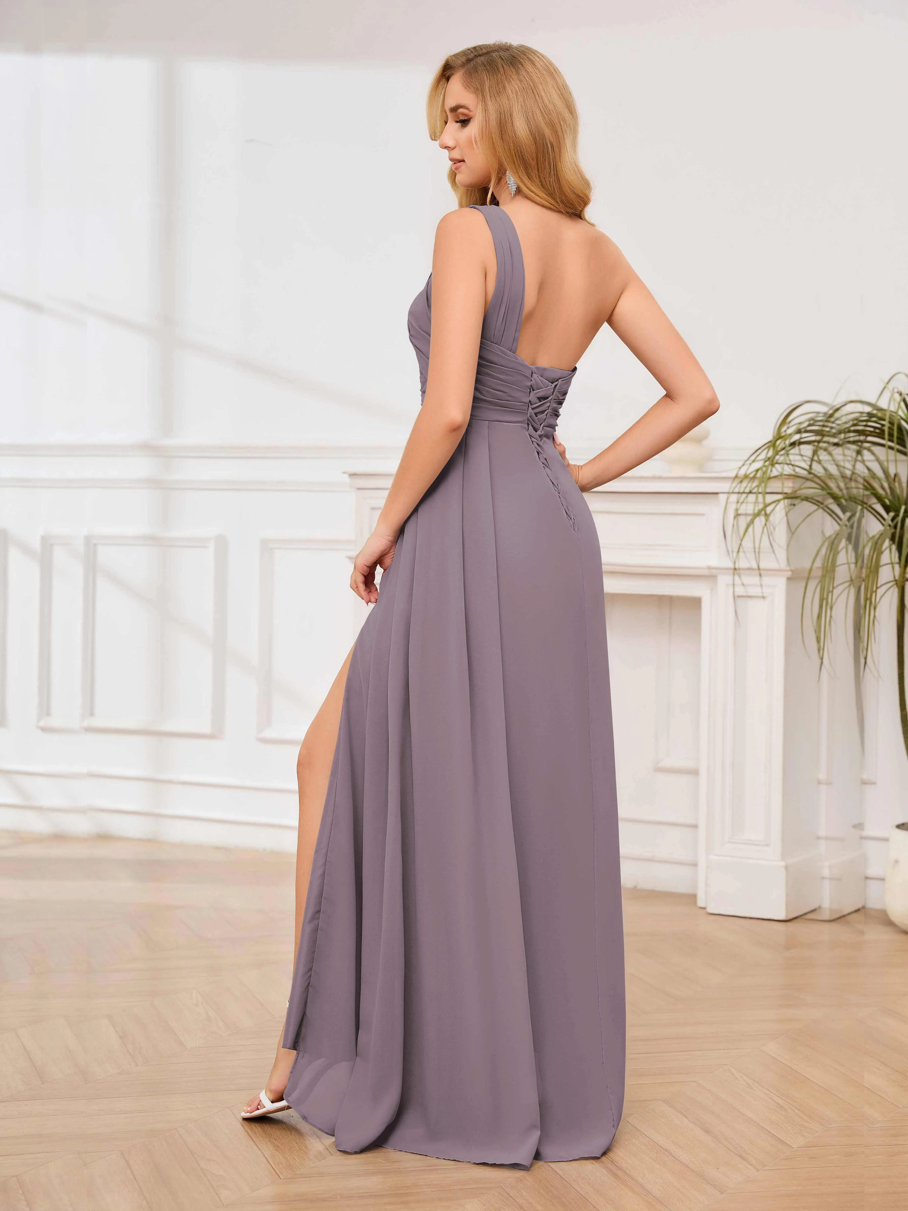 Jayleen Graceful One Shoulder Floor Length Chiffon Bridesmaid Dresses