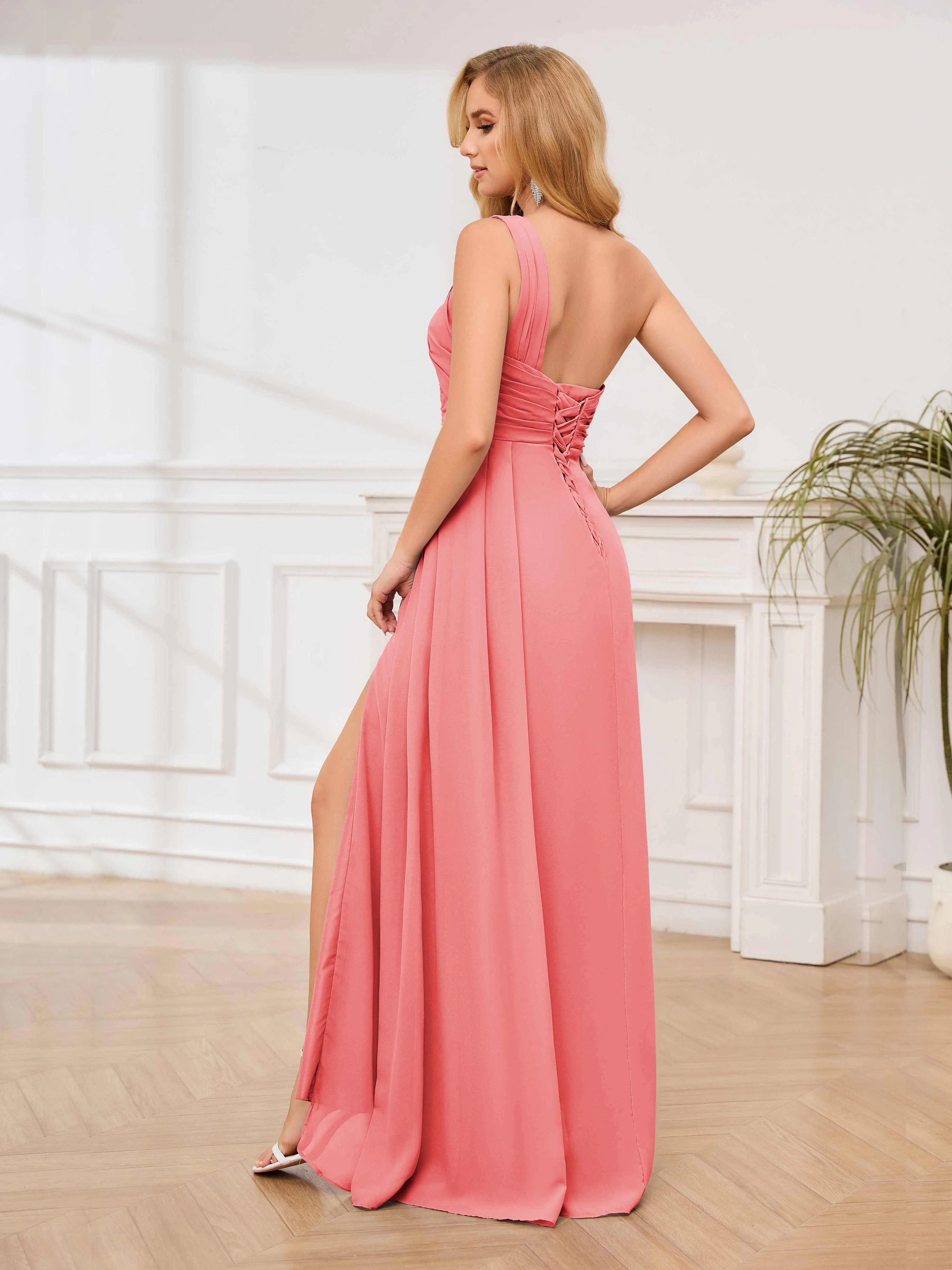 Jayleen Graceful One Shoulder Floor Length Chiffon Bridesmaid Dresses