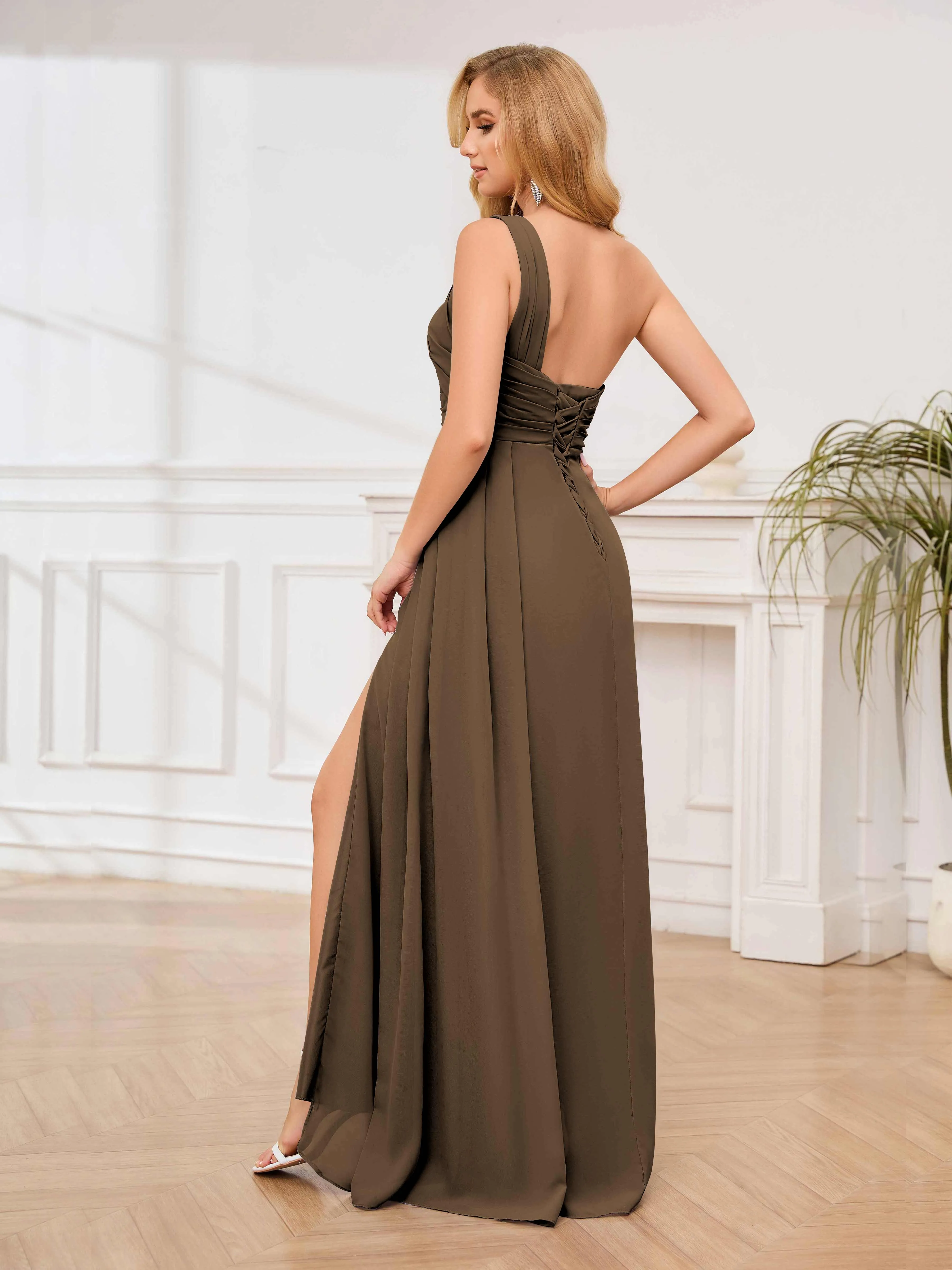 Jayleen Graceful One Shoulder Floor Length Chiffon Bridesmaid Dresses