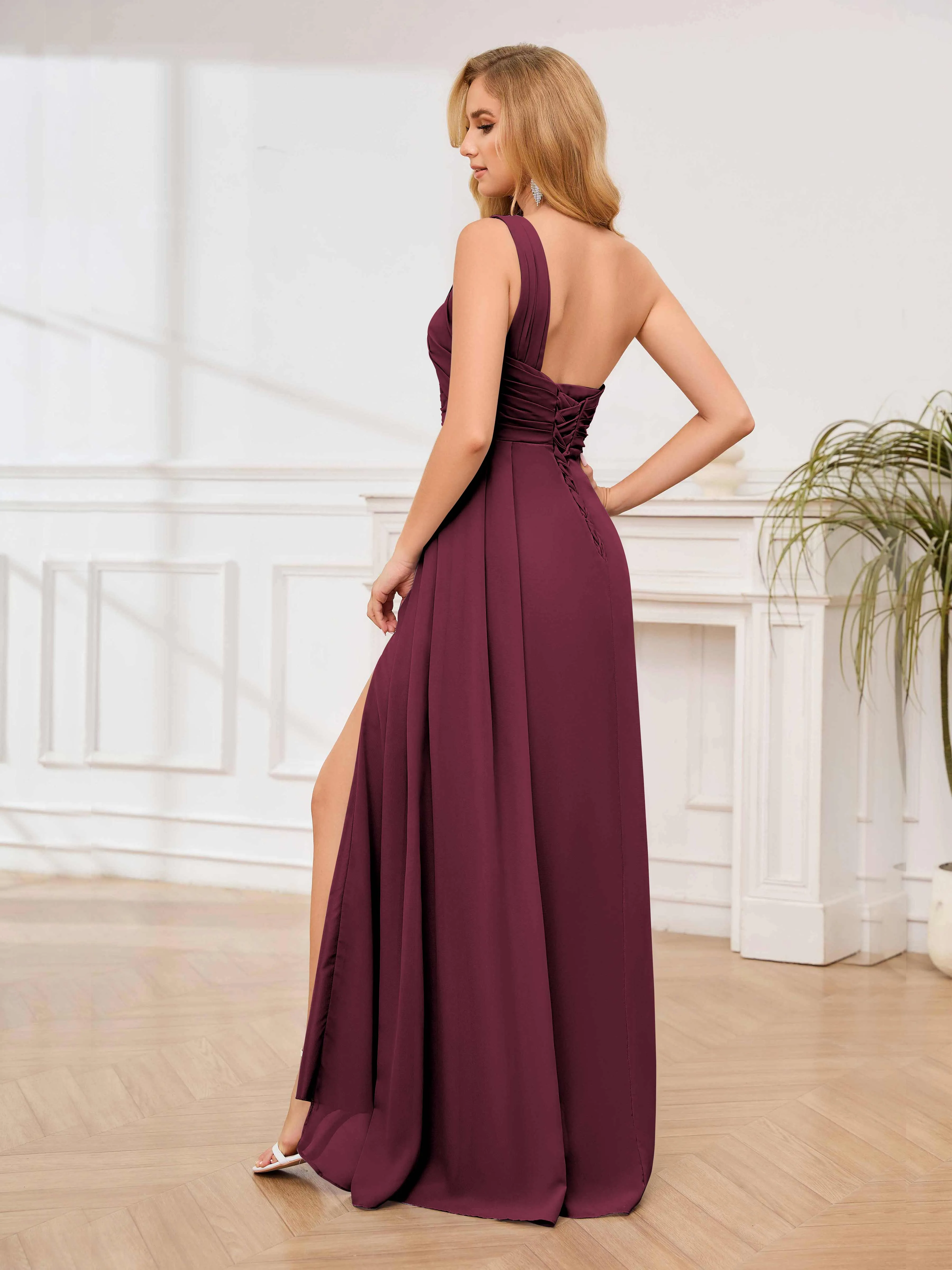 Jayleen Graceful One Shoulder Floor Length Chiffon Bridesmaid Dresses