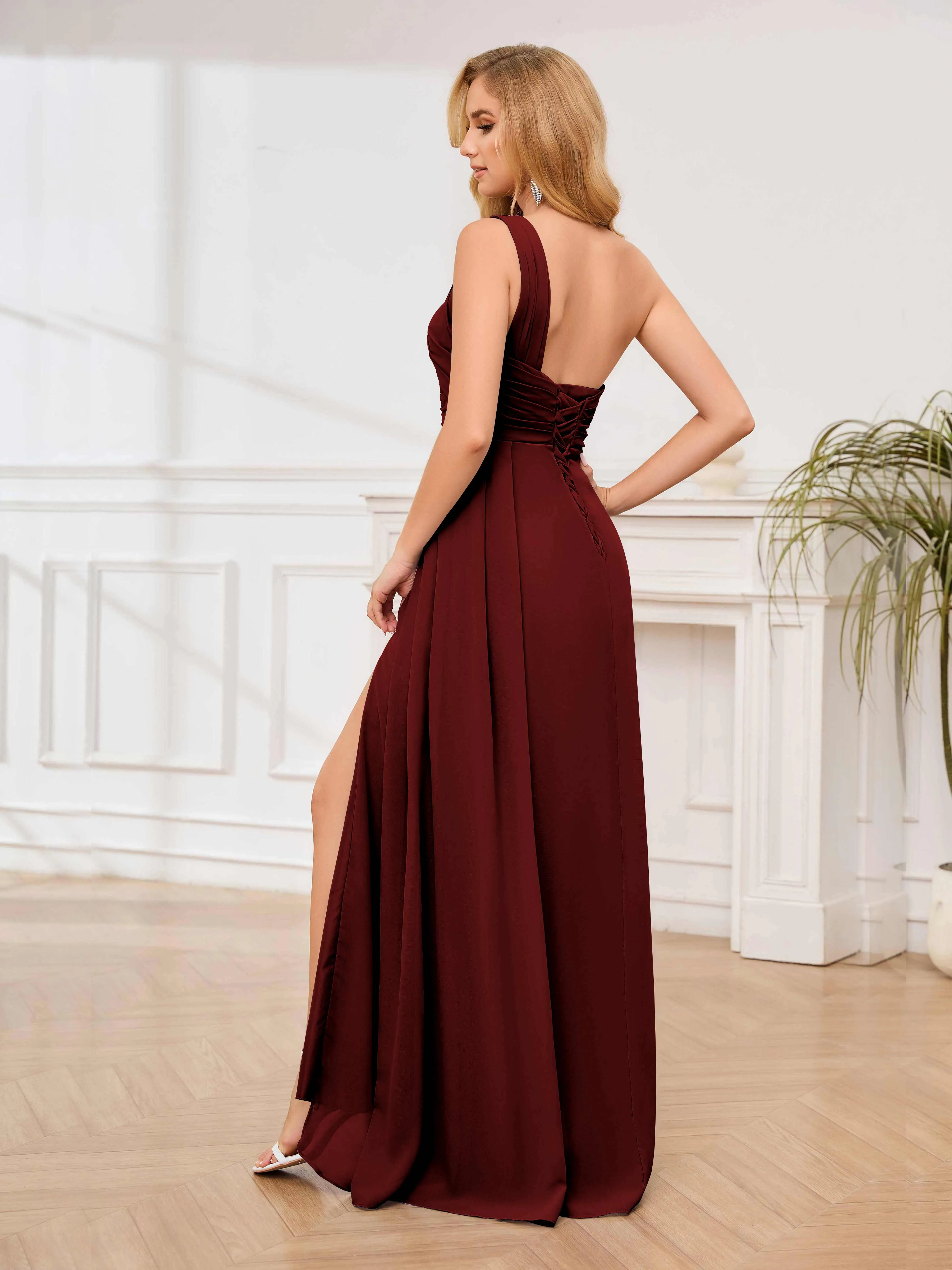 Jayleen Graceful One Shoulder Floor Length Chiffon Bridesmaid Dresses