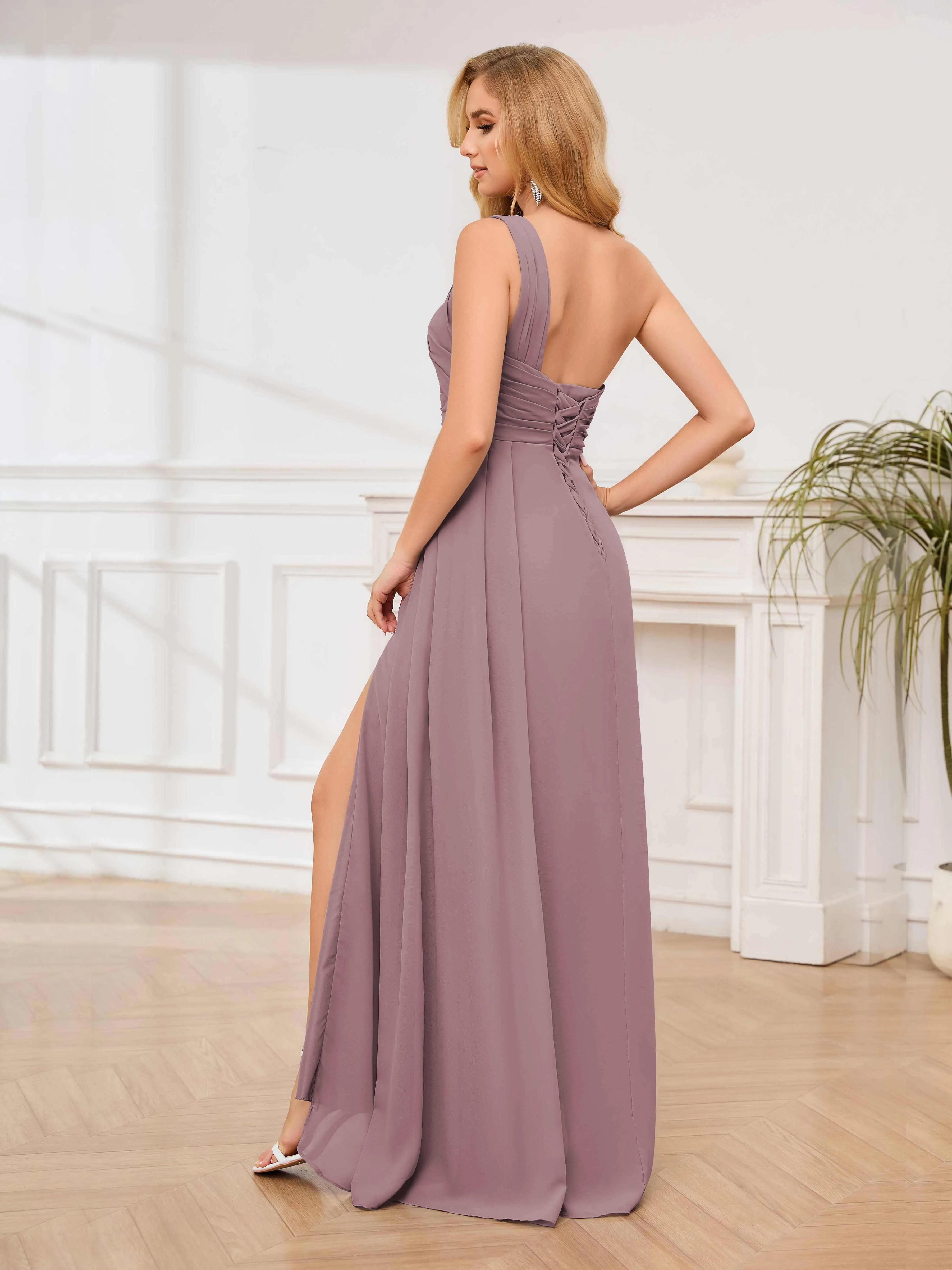 Jayleen Graceful One Shoulder Floor Length Chiffon Bridesmaid Dresses